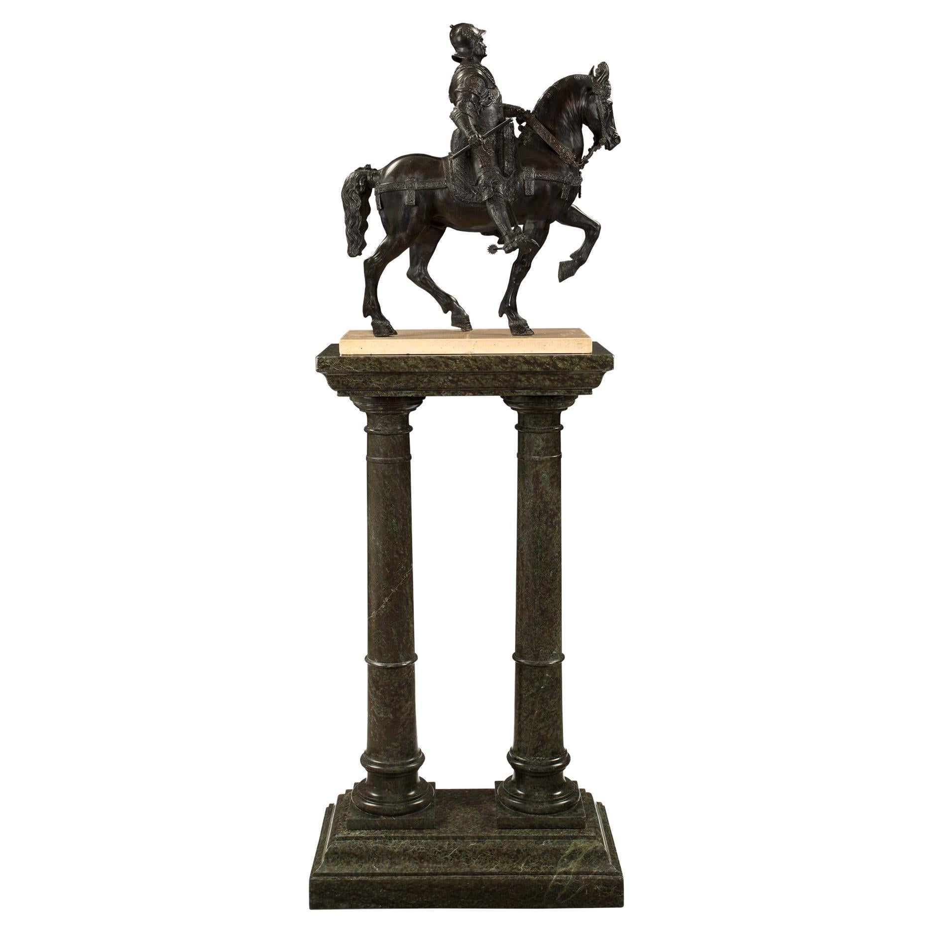 French 19th Century Louis XVI St. Patinated Bronze Soldier on His Horse For Sale