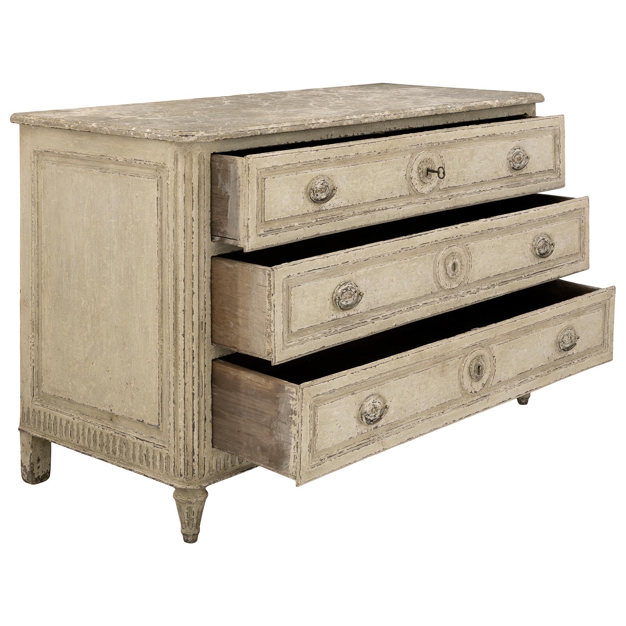 Wood French 19th Century Louis XVI St. Patinated Commode For Sale