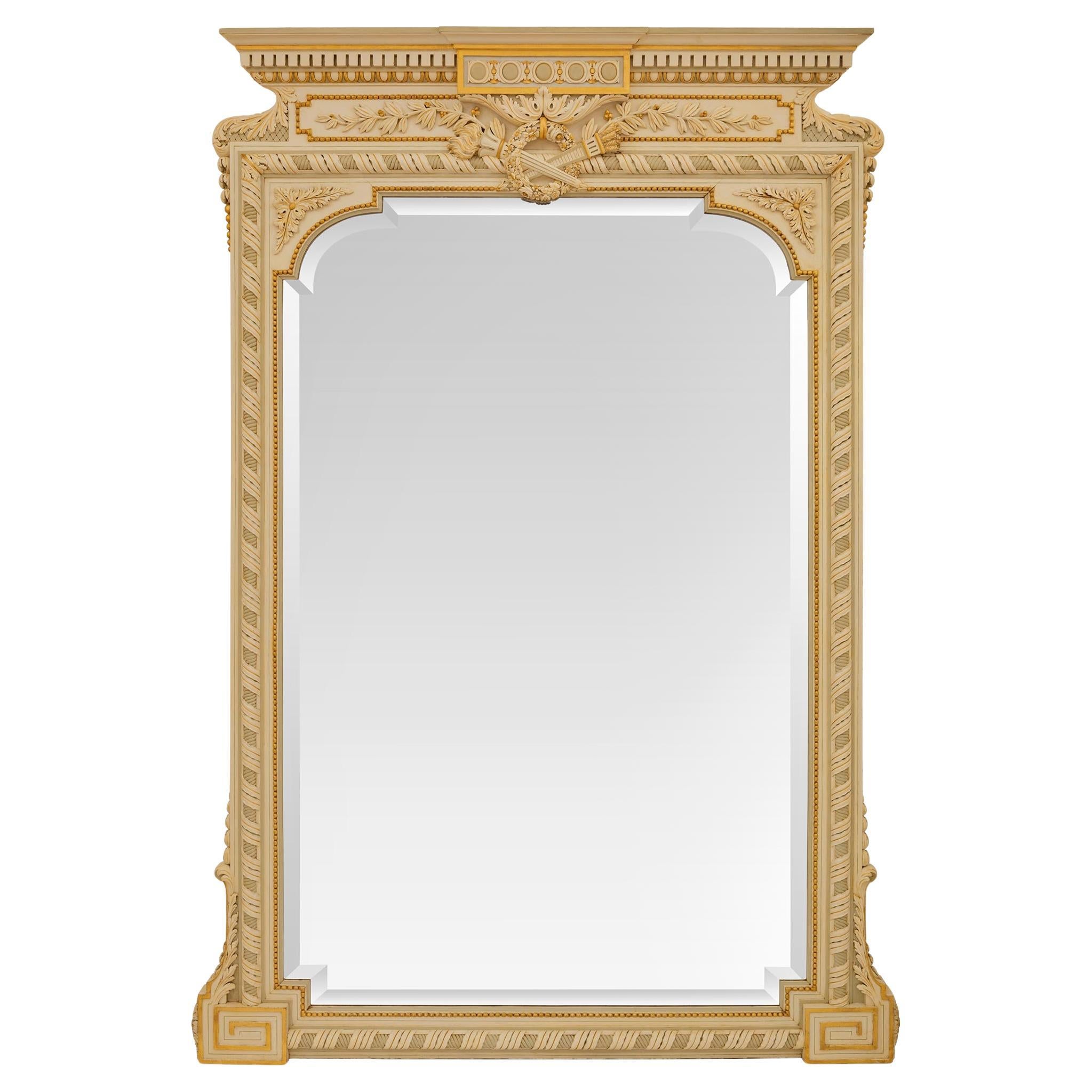 French 19th century Louis XVI st. patinated Wood and Giltwood mirror For Sale
