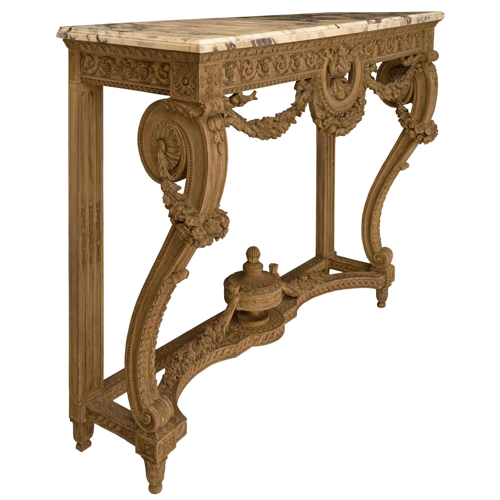 French 19th Century Louis XVI St. Patinated Wood And Marble Console In Good Condition For Sale In West Palm Beach, FL