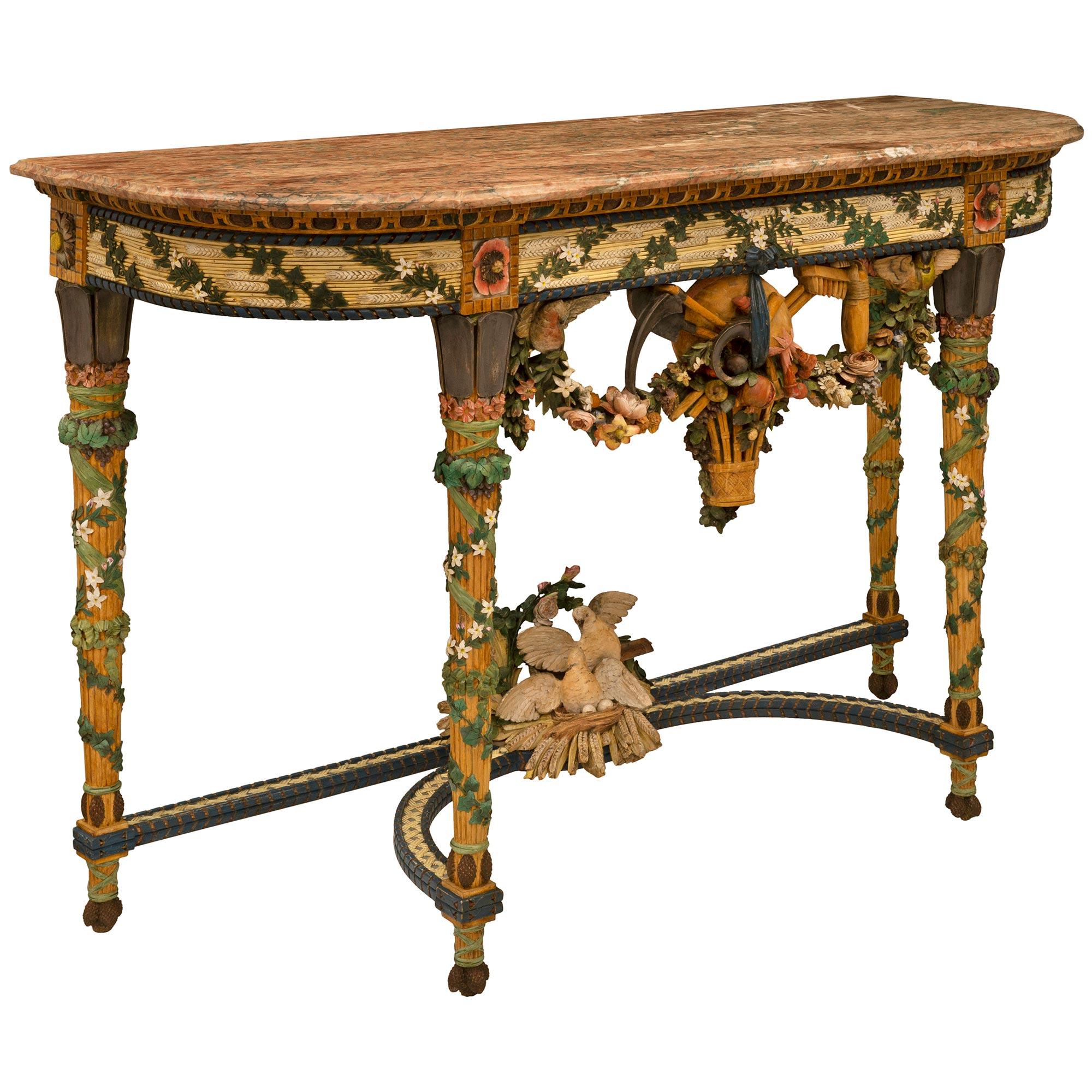 French 19th Century Louis XVI St. Patinated Wood and Marble Console In Good Condition For Sale In West Palm Beach, FL