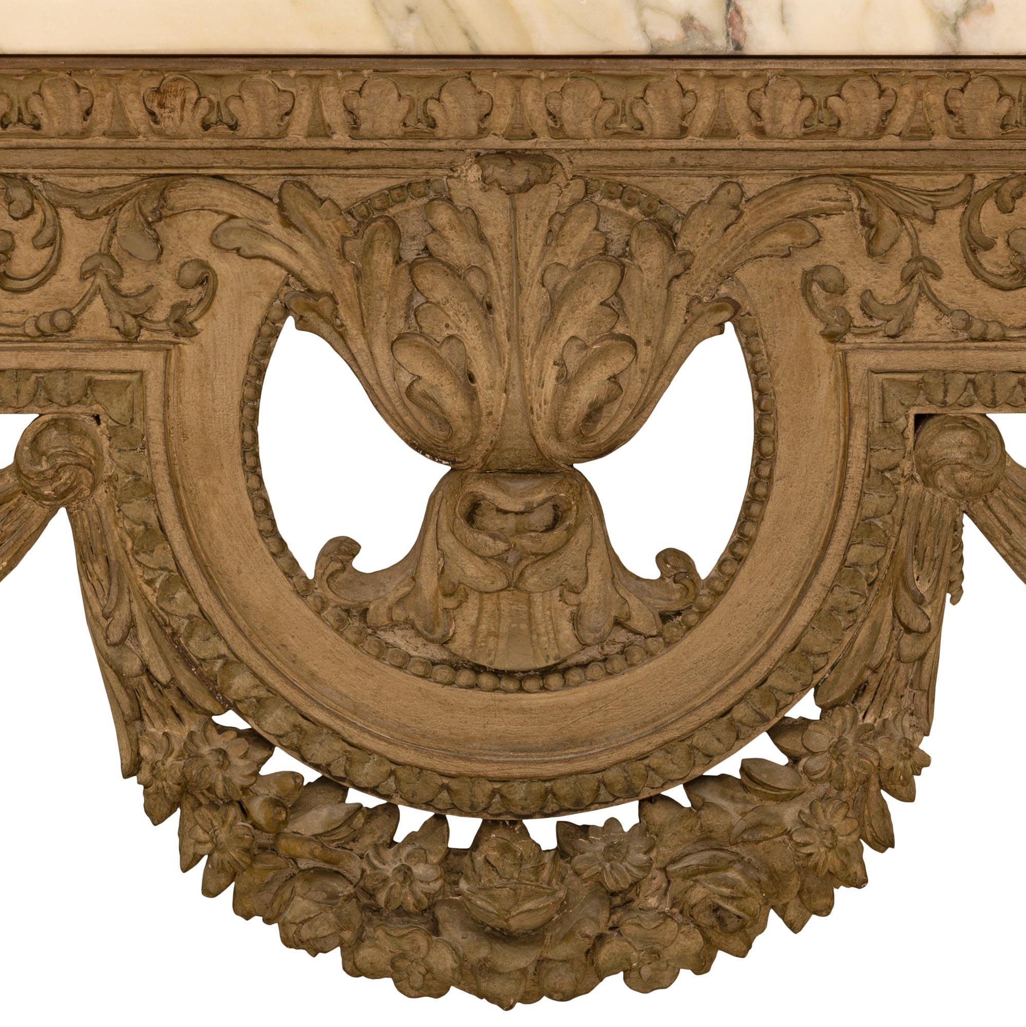XIXe siècle Console Louis XVI du 19ème siècle en bois patiné et marbre en vente