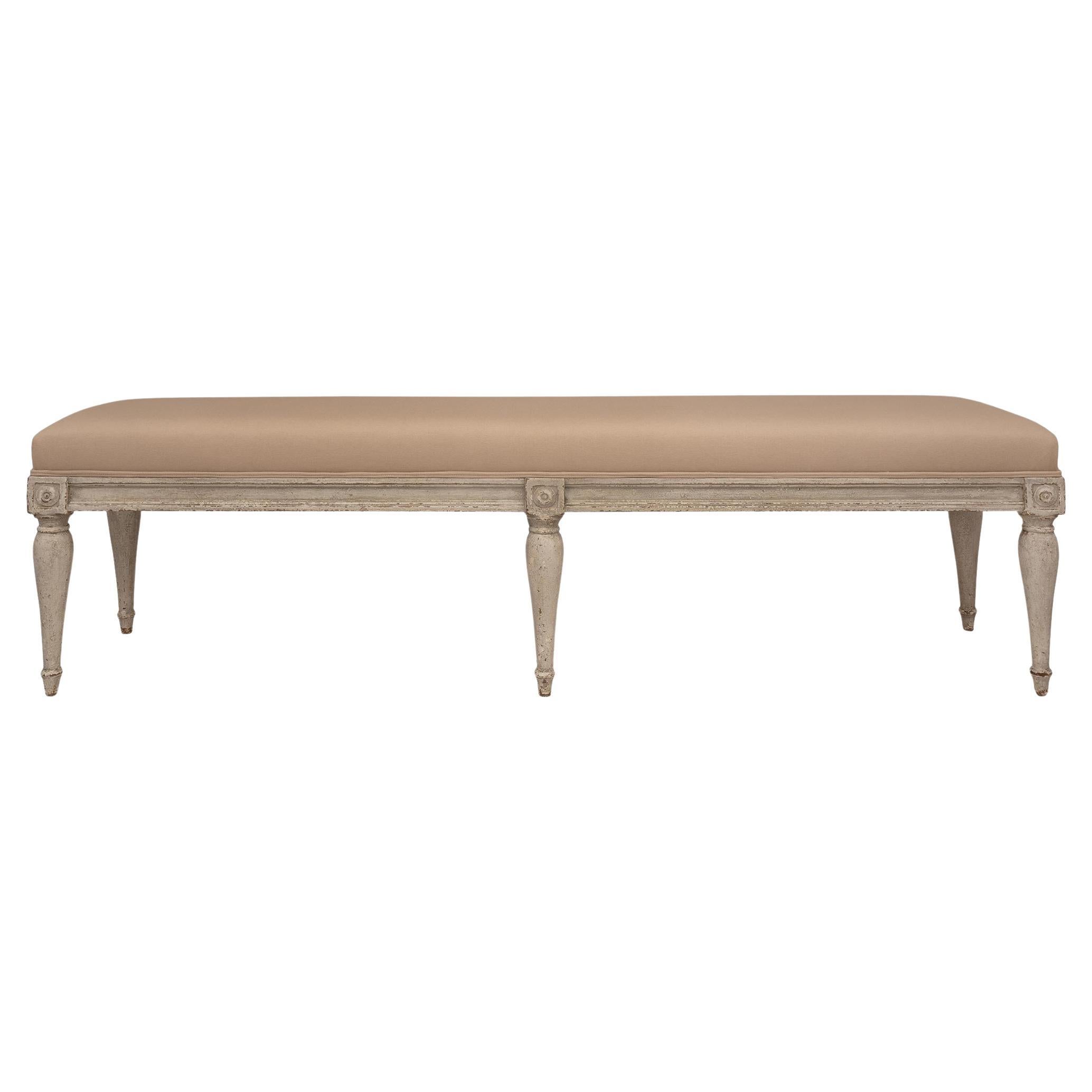 French 19th century Louis XVI st. patinated wood bench.