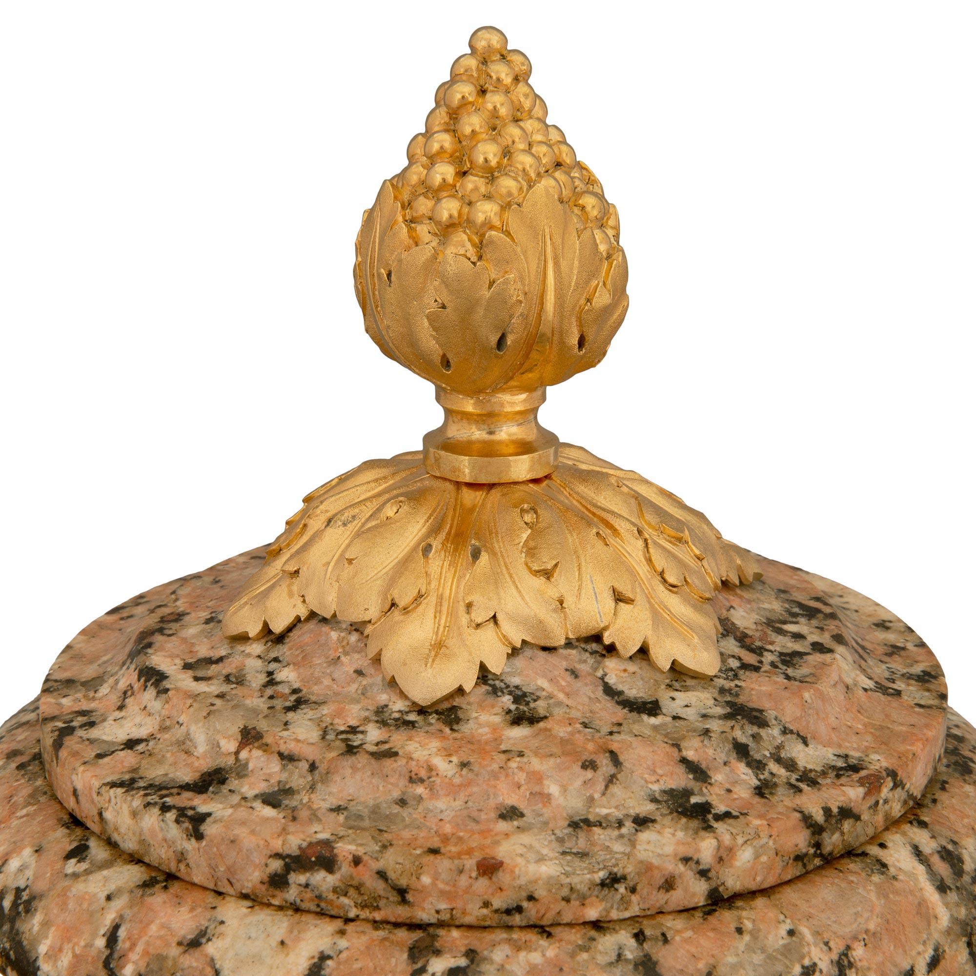 French 19th Century Louis XVI St. Pink Granite and Ormolu Lidded Urn For Sale 2