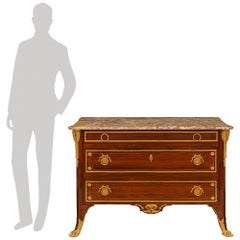 French 19th century Louis XVI st. Rosewood, Kingwood, Ormolu and marble commode