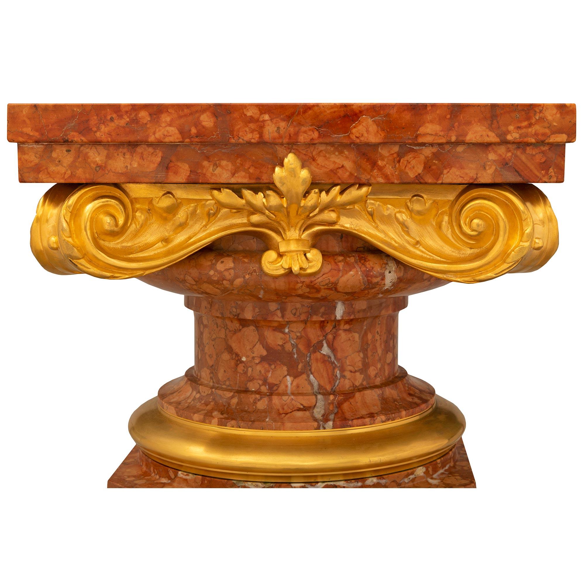 Ormolu French 19th Century Louis XVI St. Rouge De Verone Marble Pedestal Column For Sale