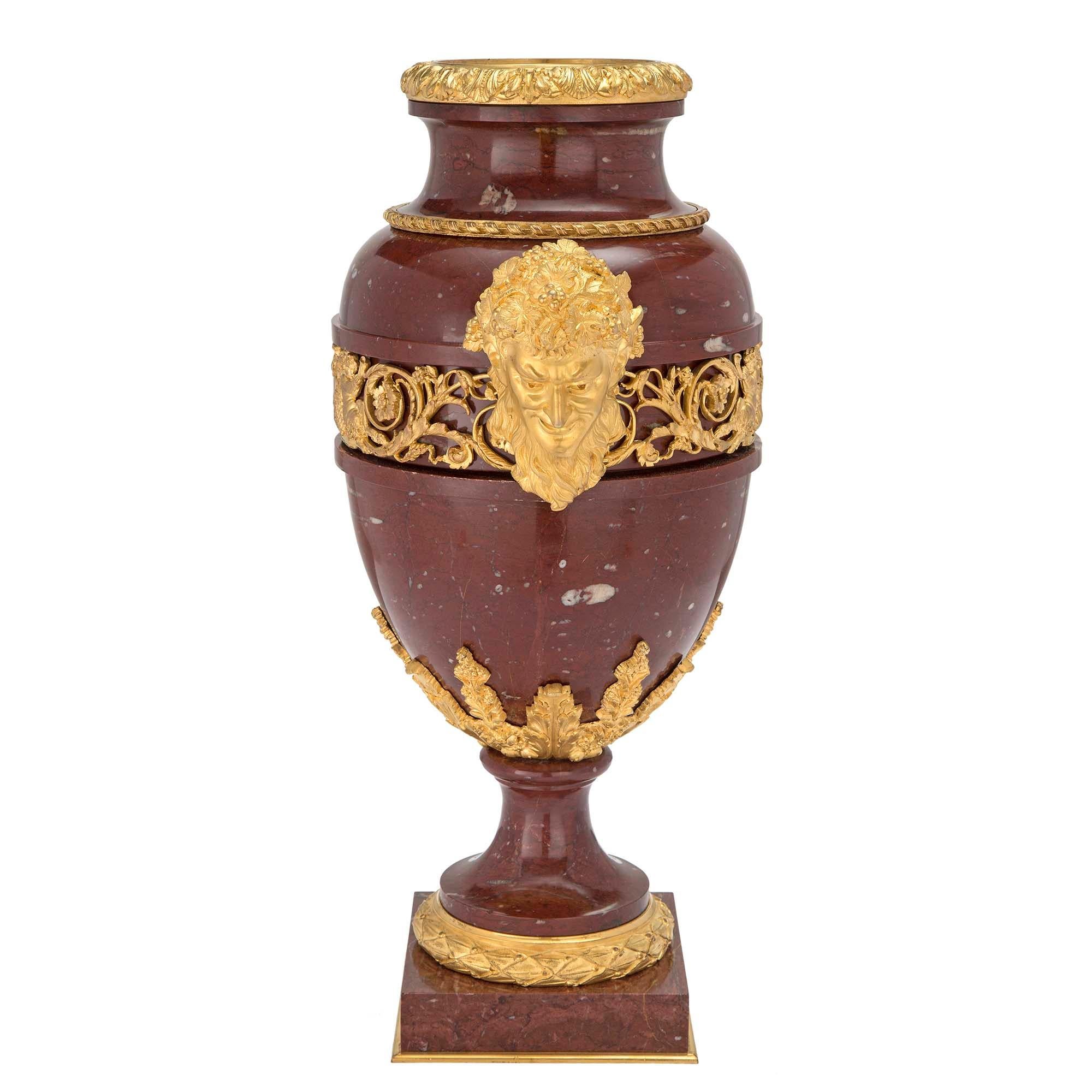 French 19th Century Louis XVI St. Rouge Griotte and Ormolu Vase In Good Condition For Sale In West Palm Beach, FL