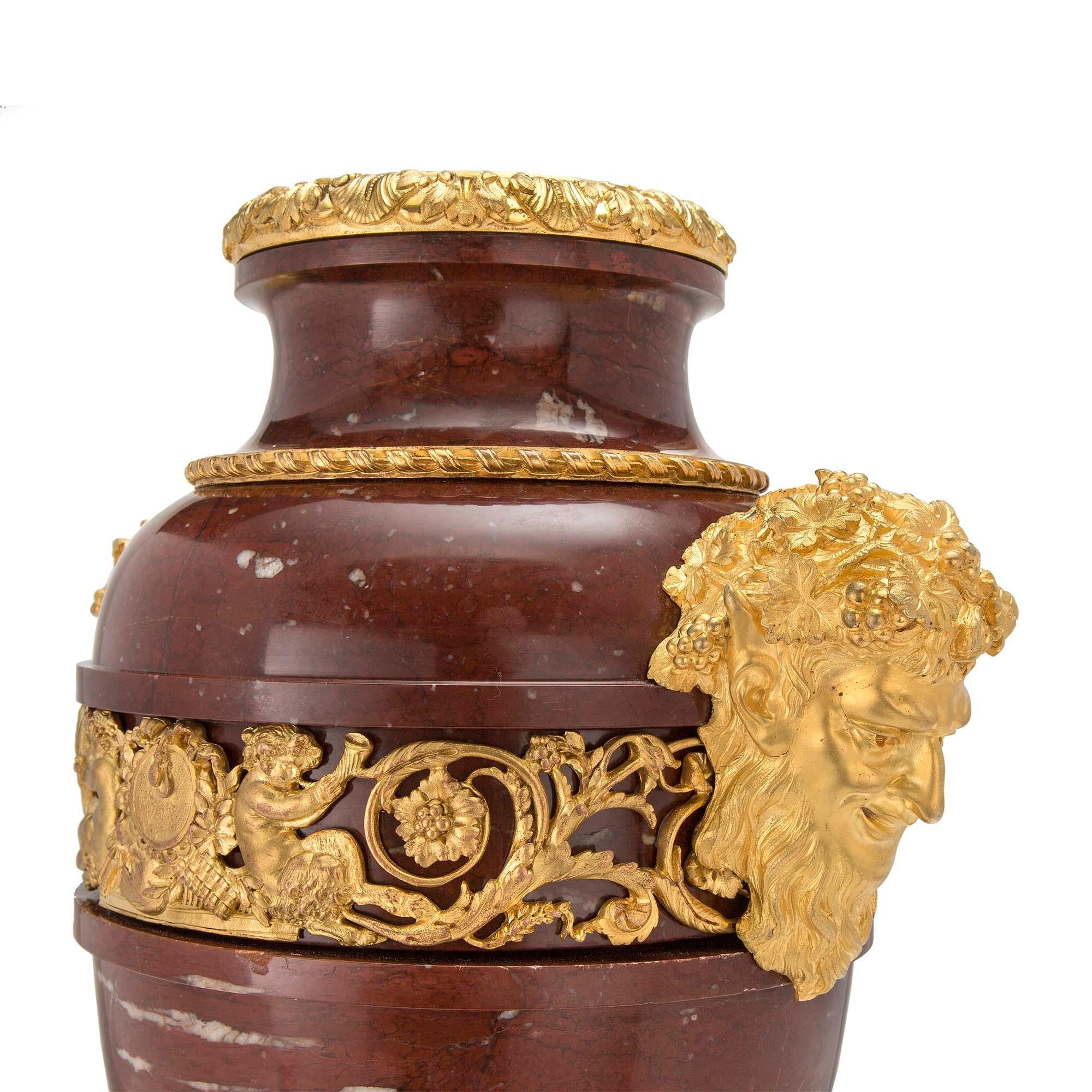 Marble French 19th Century Louis XVI St. Rouge Griotte and Ormolu Vase For Sale