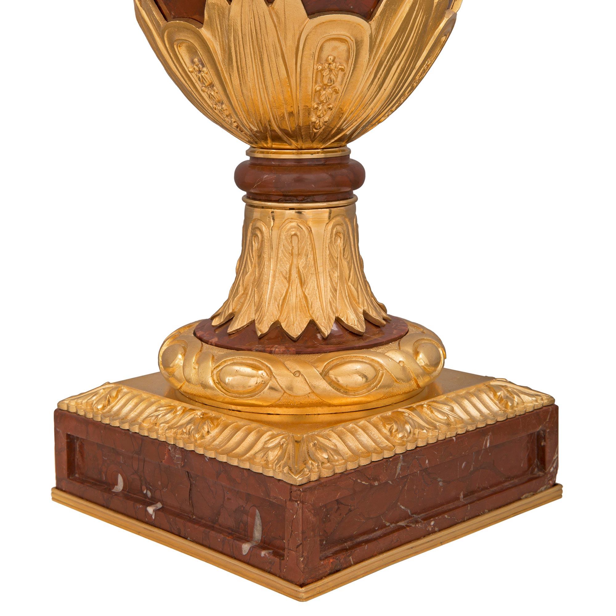 French 19th Century Louis XVI St. Rouge Griotte Marble and Ormolu Lidded Urn For Sale 6