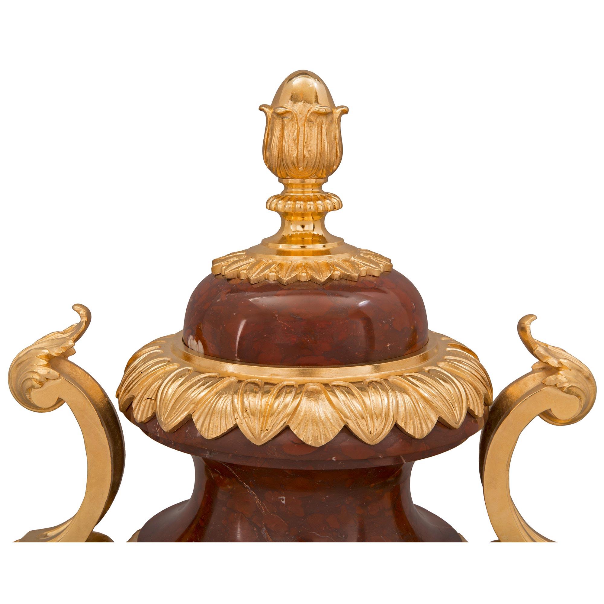 French 19th Century Louis XVI St. Rouge Griotte Marble and Ormolu Lidded Urn For Sale 1