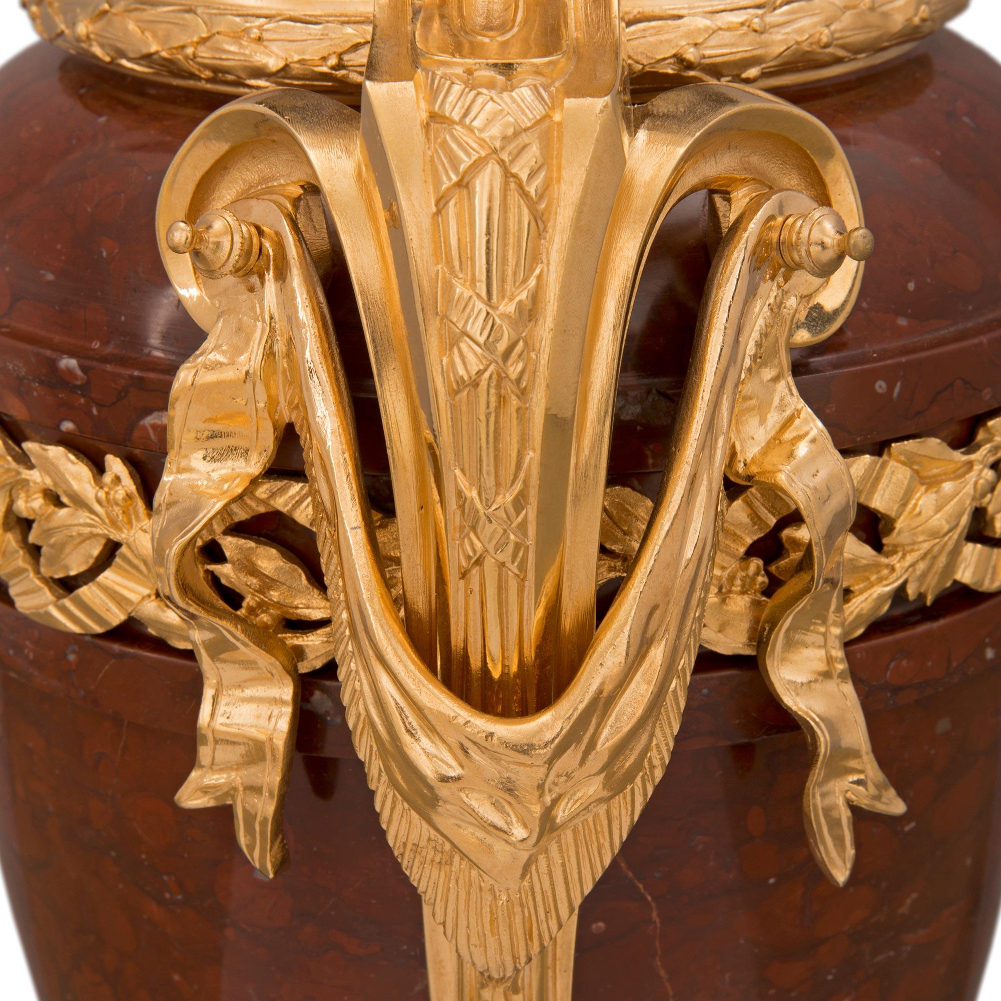 French 19th Century Louis XVI St. Rouge Griotte Marble and Ormolu Lidded Urn For Sale 4