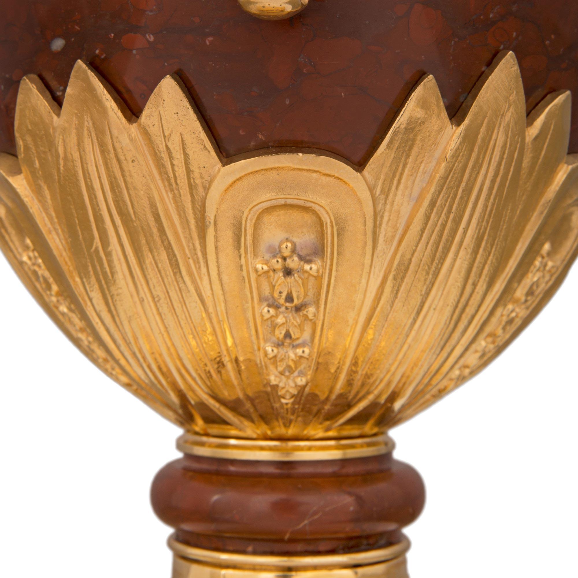 French 19th Century Louis XVI St. Rouge Griotte Marble and Ormolu Lidded Urn For Sale 5