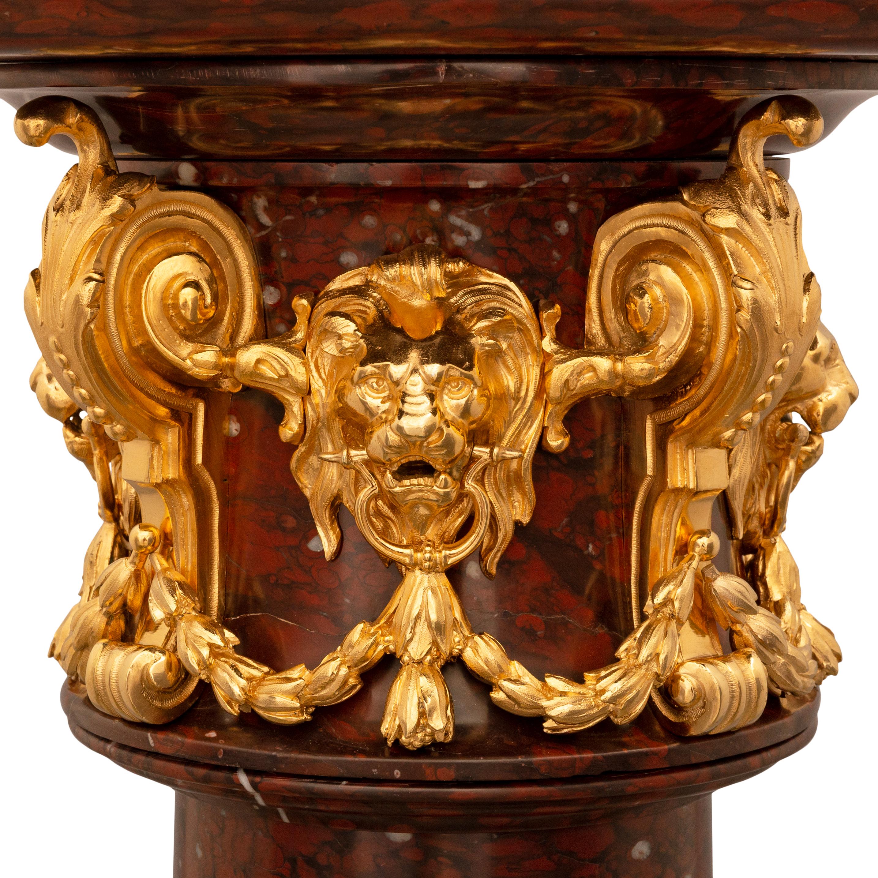 19th Century French 19th century Louis XVI st. Rouge Griotte marble and Ormolu pedestal For Sale