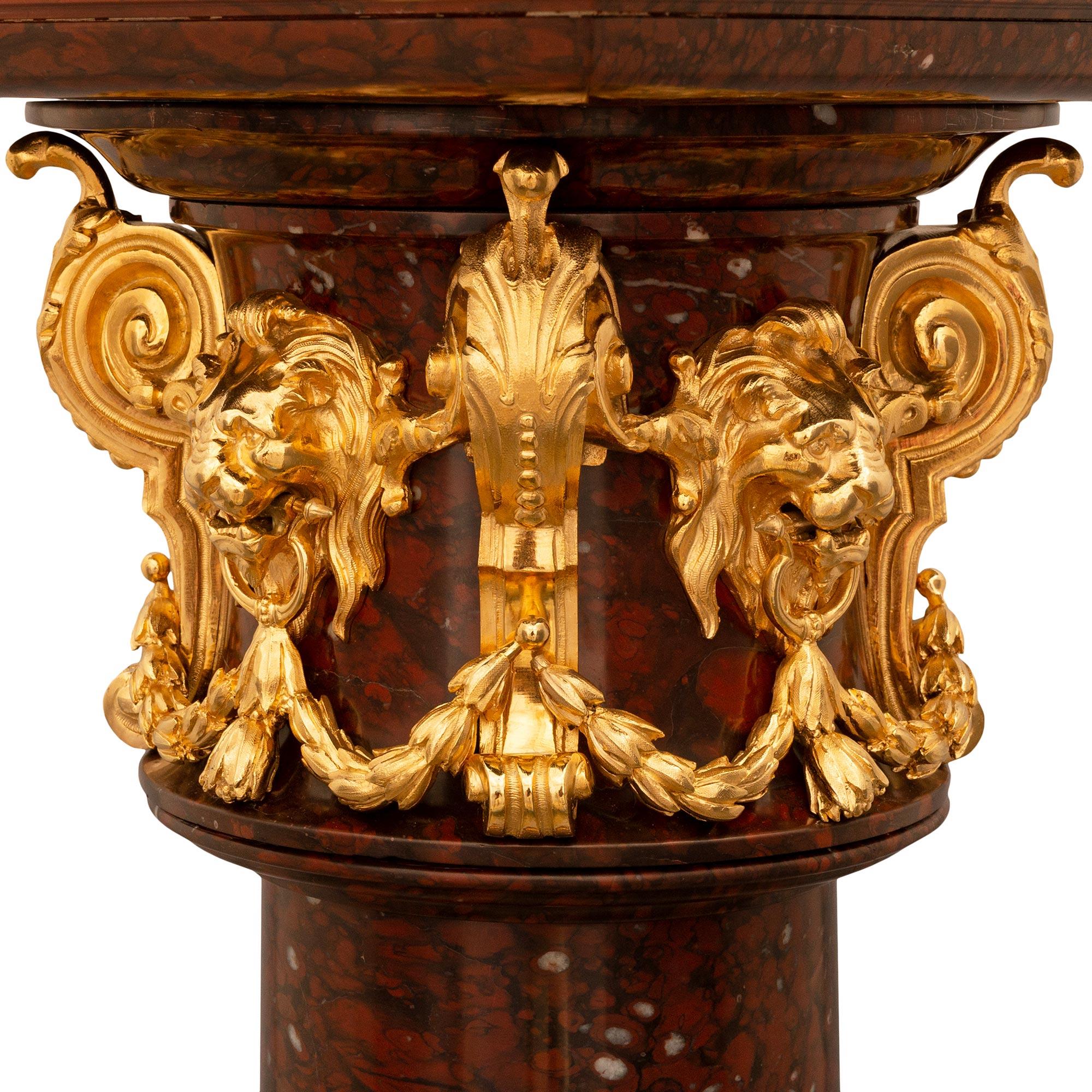 French 19th century Louis XVI st. Rouge Griotte marble and Ormolu pedestal For Sale 1