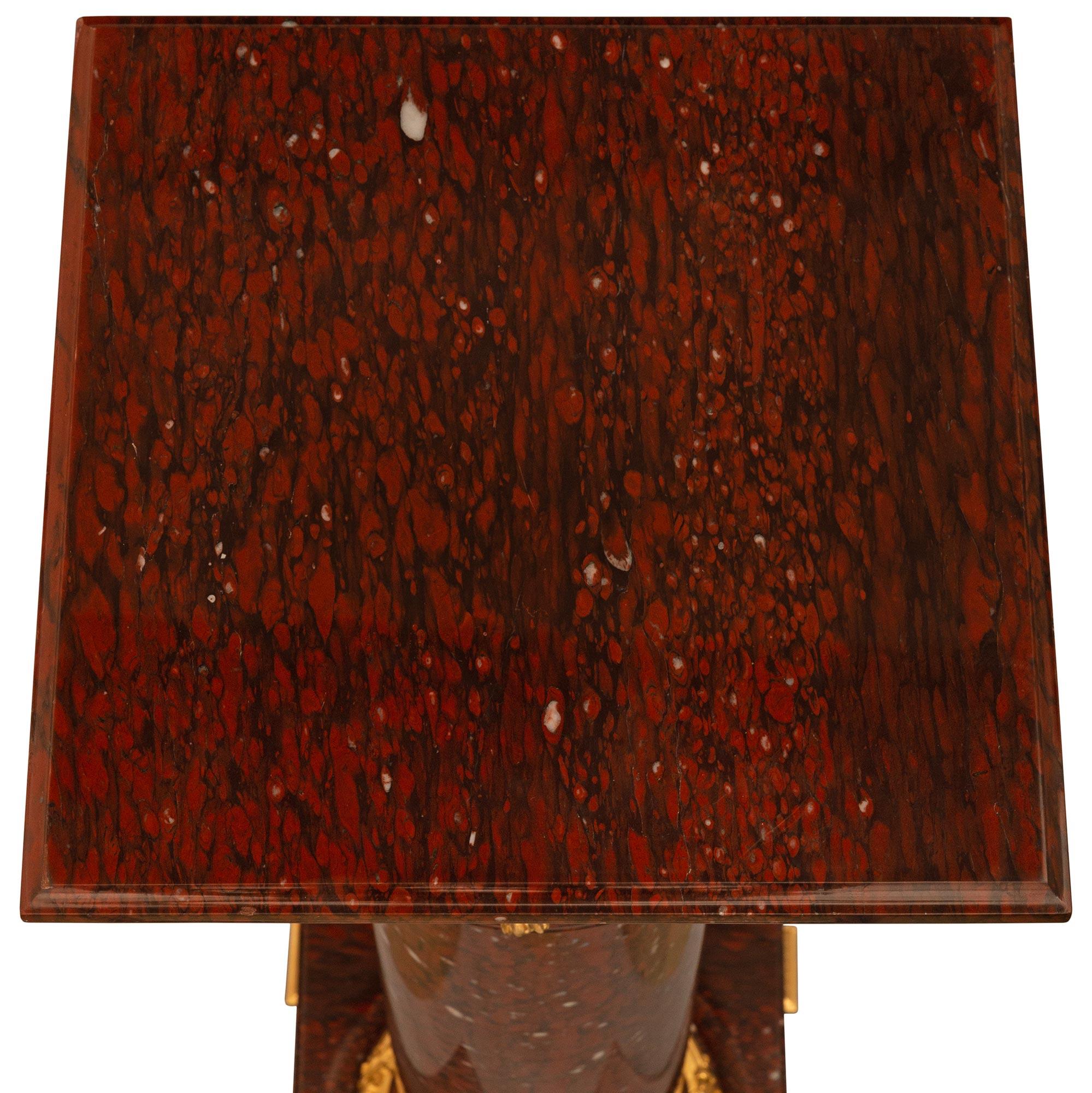 French 19th century Louis XVI st. Rouge Griotte marble and Ormolu pedestal For Sale 5