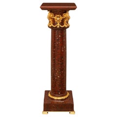 French 19th century Louis XVI st. Rouge Griotte marble and Ormolu pedestal