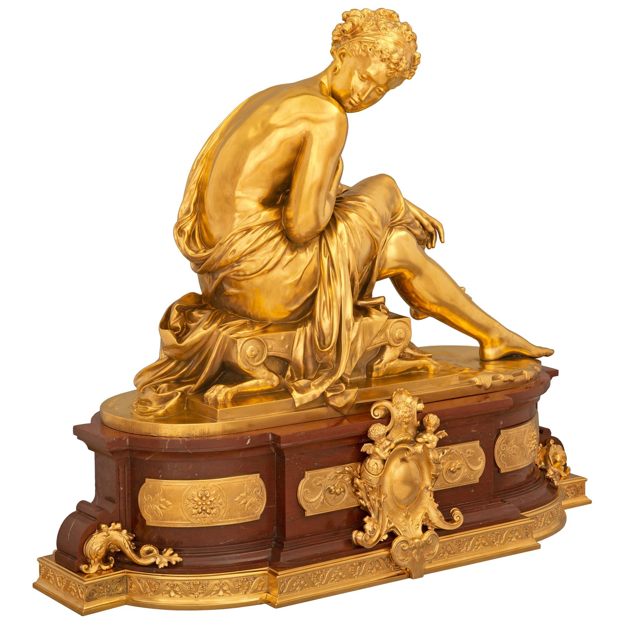 French 19th Century Louis XVI St. Rouge Griotte Marble and Ormolu Statue In Good Condition In West Palm Beach, FL