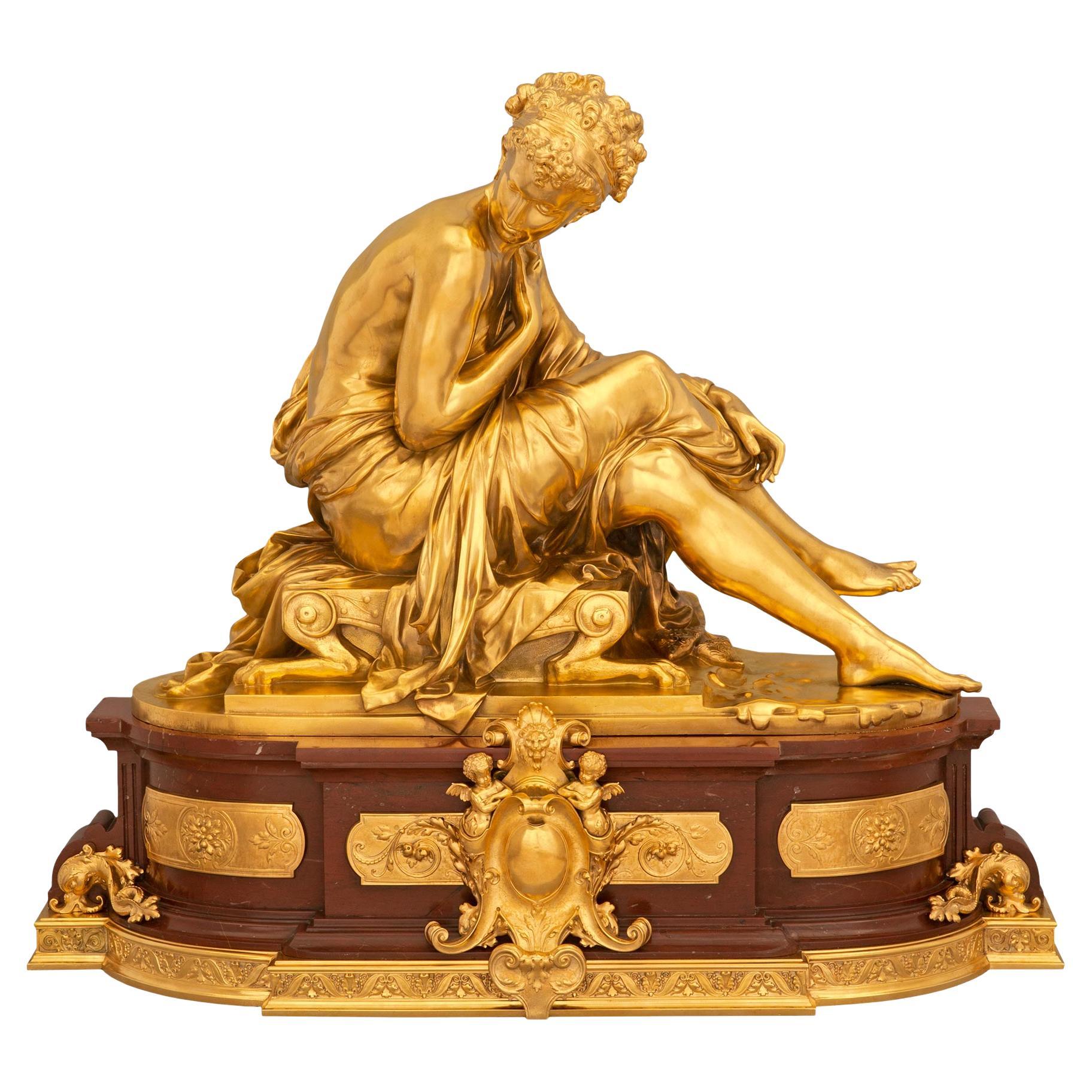 French 19th Century Louis XVI St. Rouge Griotte Marble and Ormolu Statue