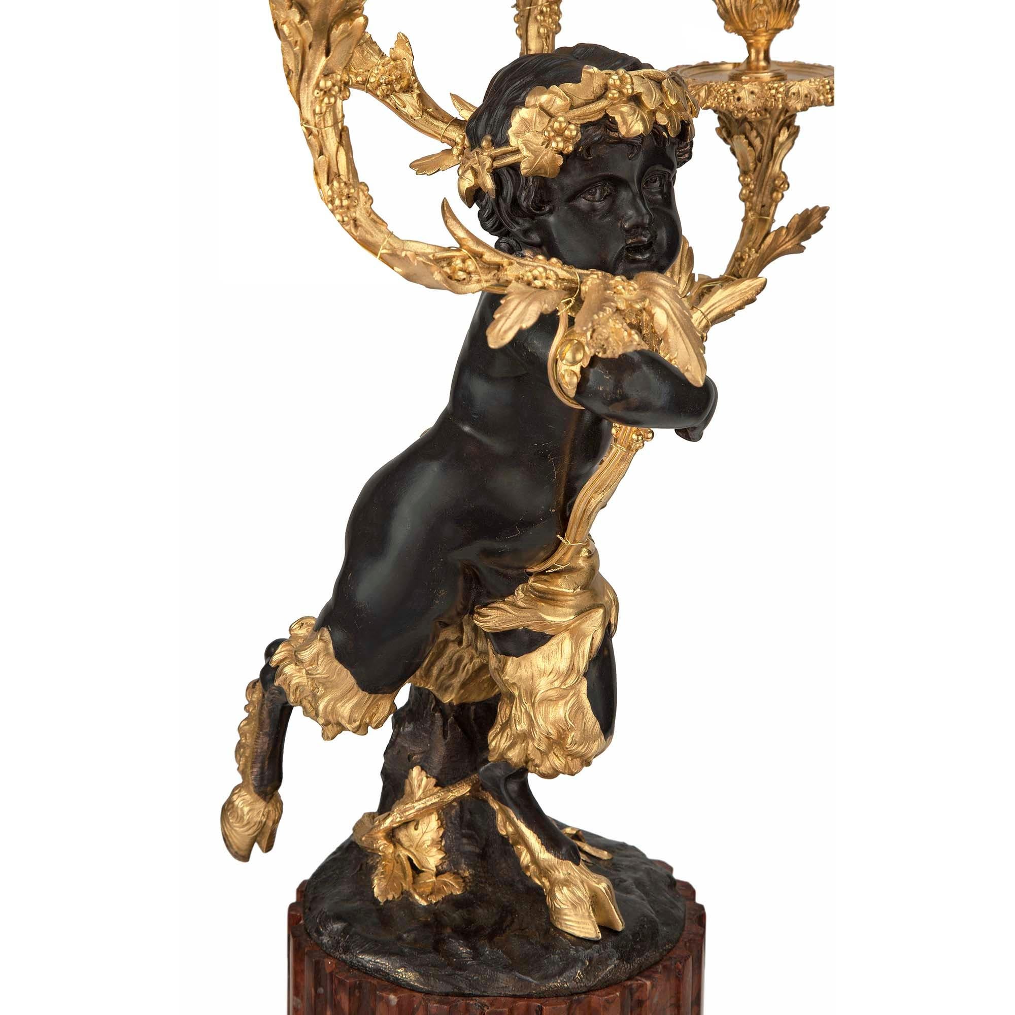 French 19th Century Louis XVI St. Rouge Griotte Marble, Bronze, and Ormolu Lamps For Sale 7