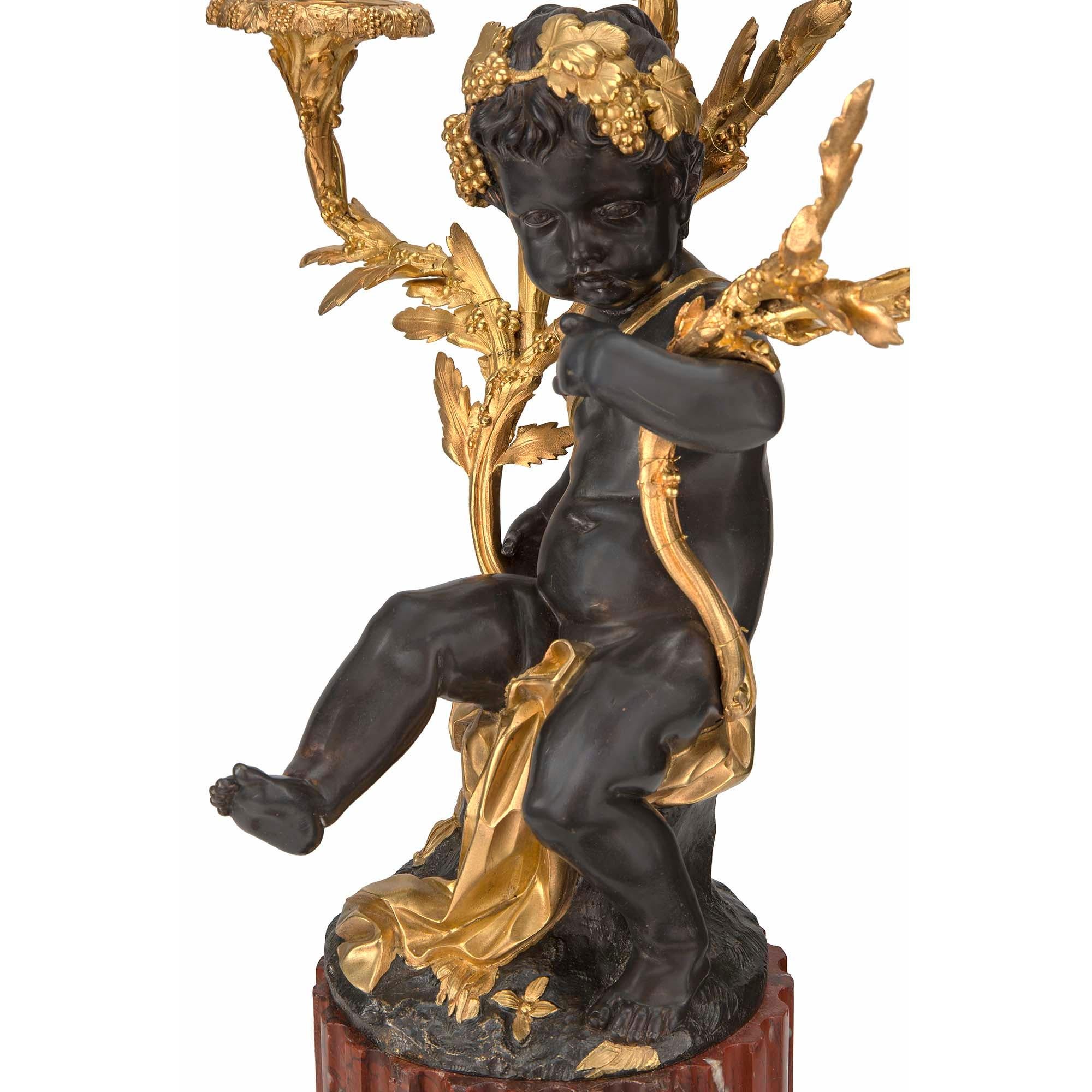 French 19th Century Louis XVI St. Rouge Griotte Marble, Bronze, and Ormolu Lamps For Sale 8
