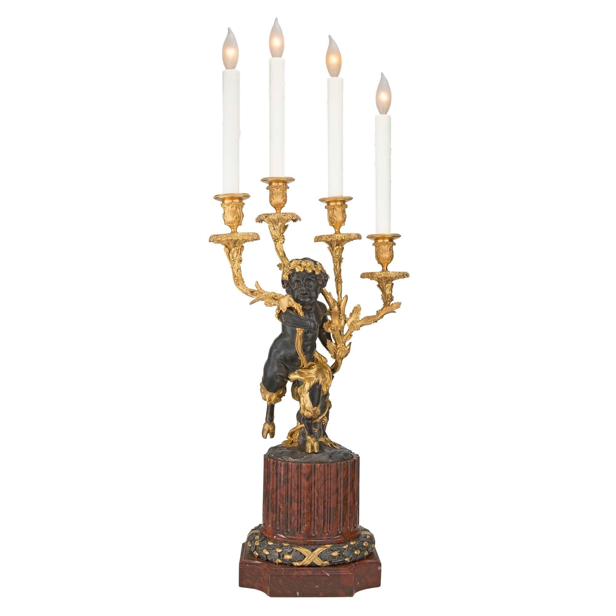 French 19th Century Louis XVI St. Rouge Griotte Marble, Bronze, and Ormolu Lamps In Good Condition For Sale In West Palm Beach, FL
