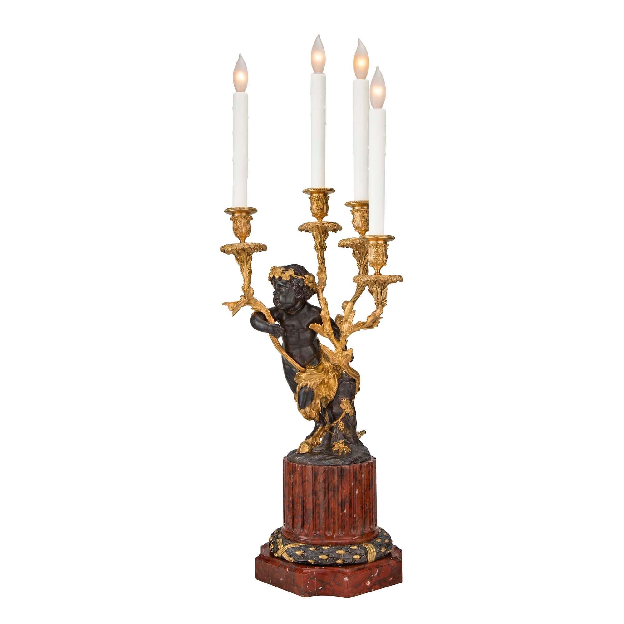 French 19th Century Louis XVI St. Rouge Griotte Marble, Bronze, and Ormolu Lamps For Sale 2