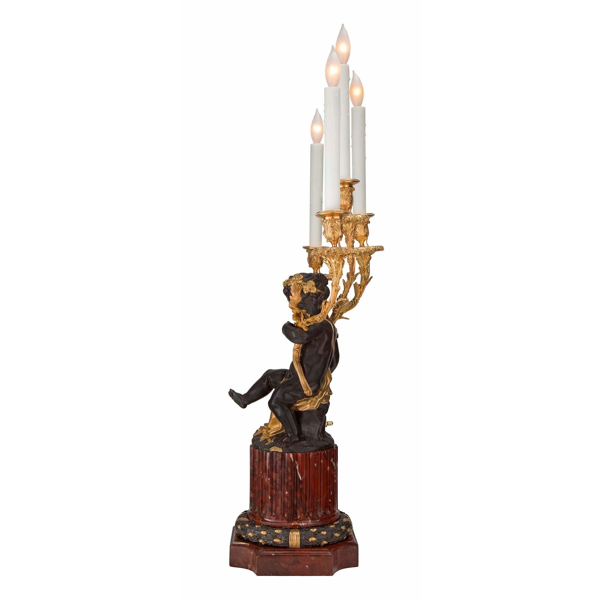French 19th Century Louis XVI St. Rouge Griotte Marble, Bronze, and Ormolu Lamps For Sale 3