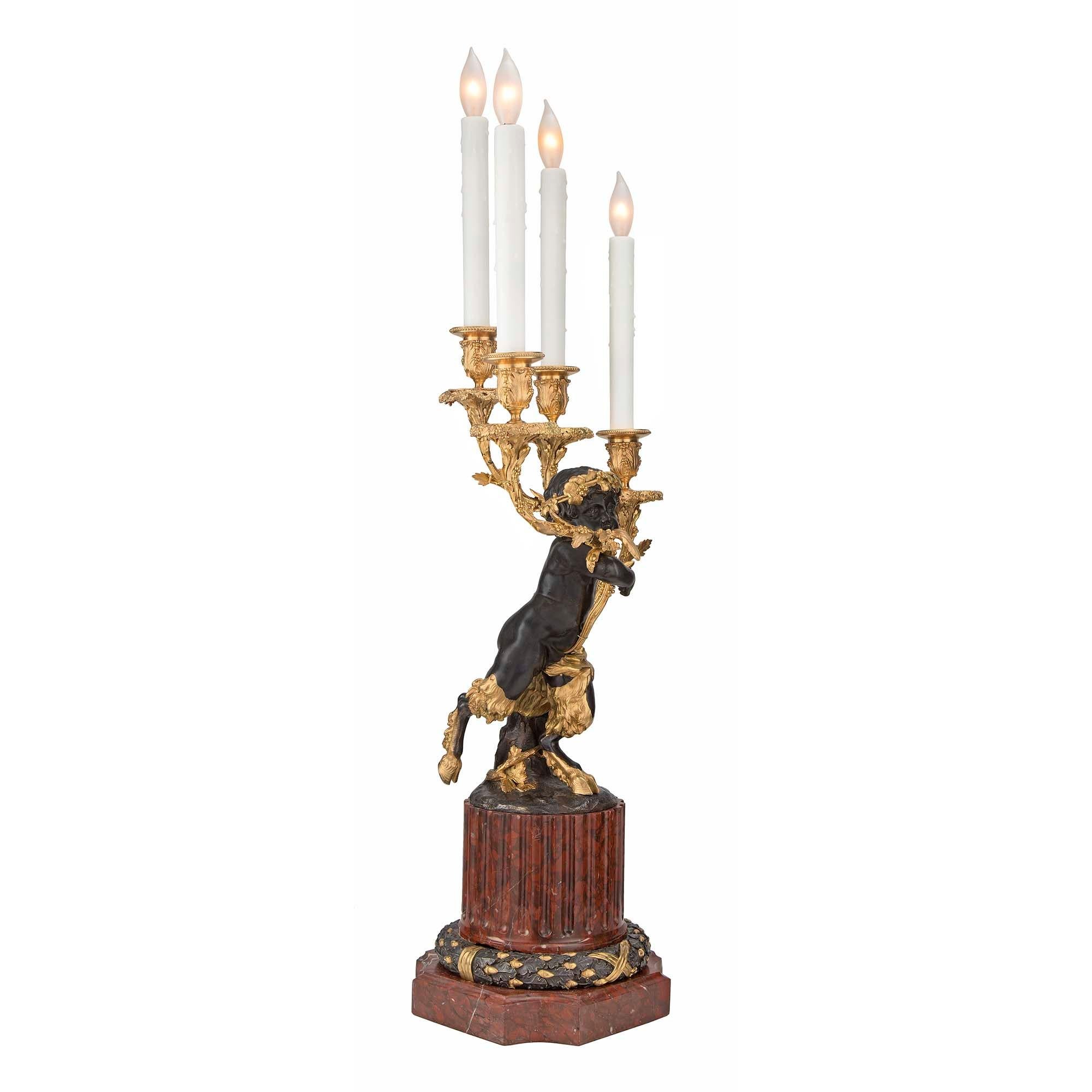 French 19th Century Louis XVI St. Rouge Griotte Marble, Bronze, and Ormolu Lamps For Sale 4