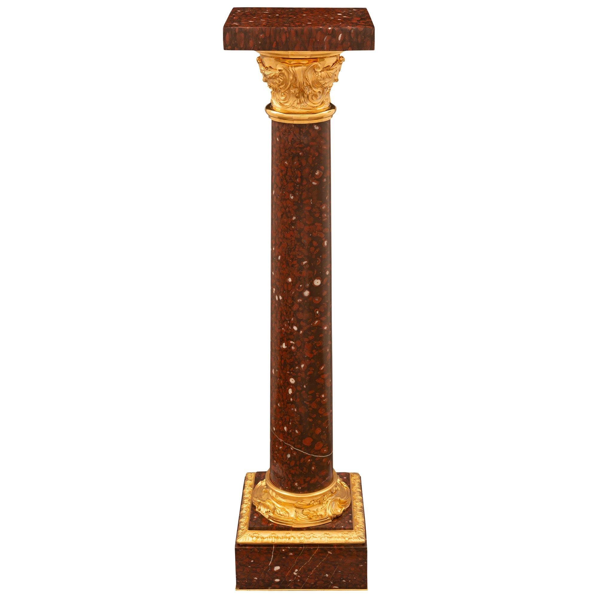 French 19th Century Louis XVI St. Rouge Griotte Marble & Ormolu Pedestal Column For Sale 7