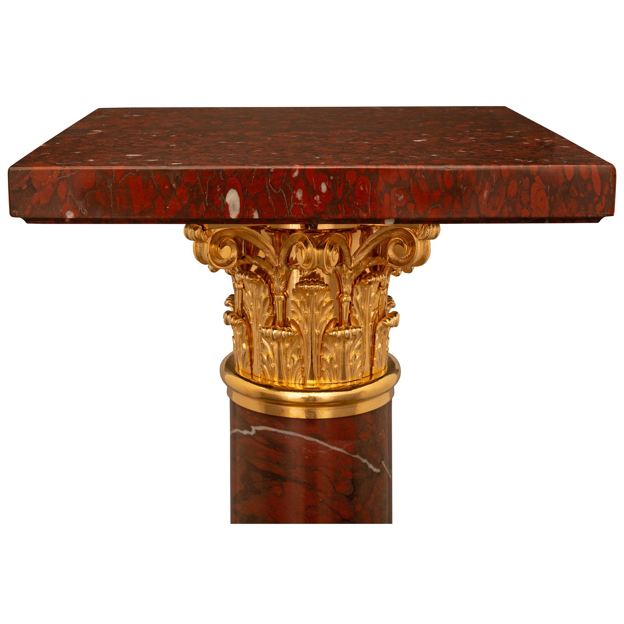 French 19th Century Louis XVI St. Rouge Griotte Marble & Ormolu Pedestal Column For Sale 1