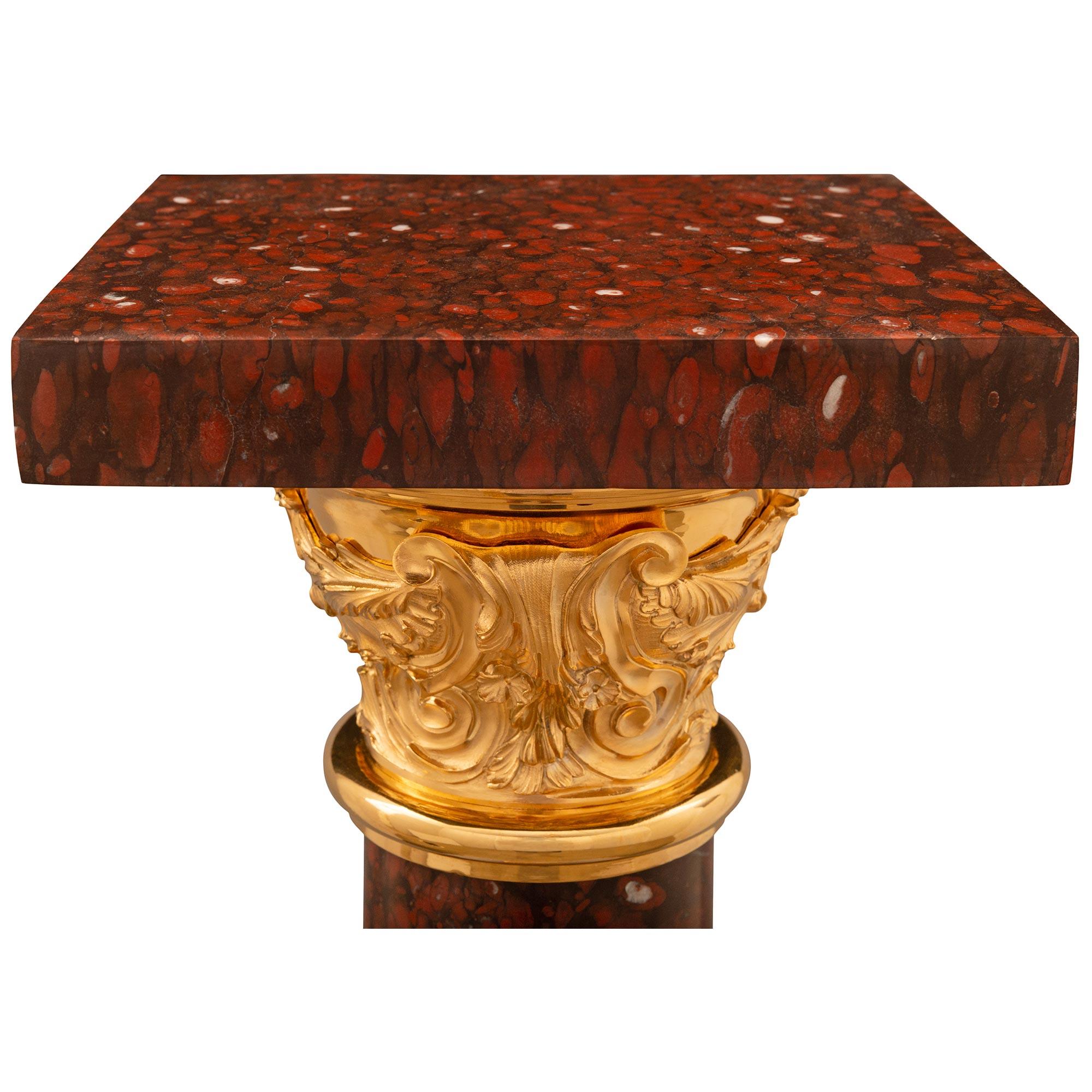 French 19th Century Louis XVI St. Rouge Griotte Marble & Ormolu Pedestal Column For Sale 1