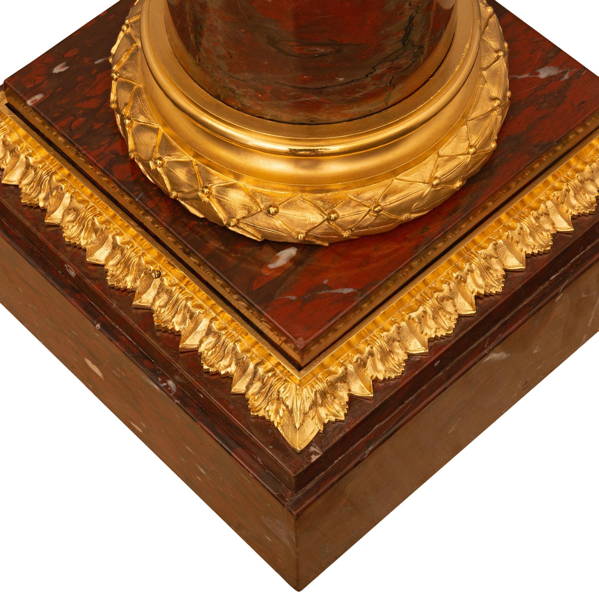 French 19th Century Louis XVI St. Rouge Griotte Marble & Ormolu Pedestal Column For Sale 4
