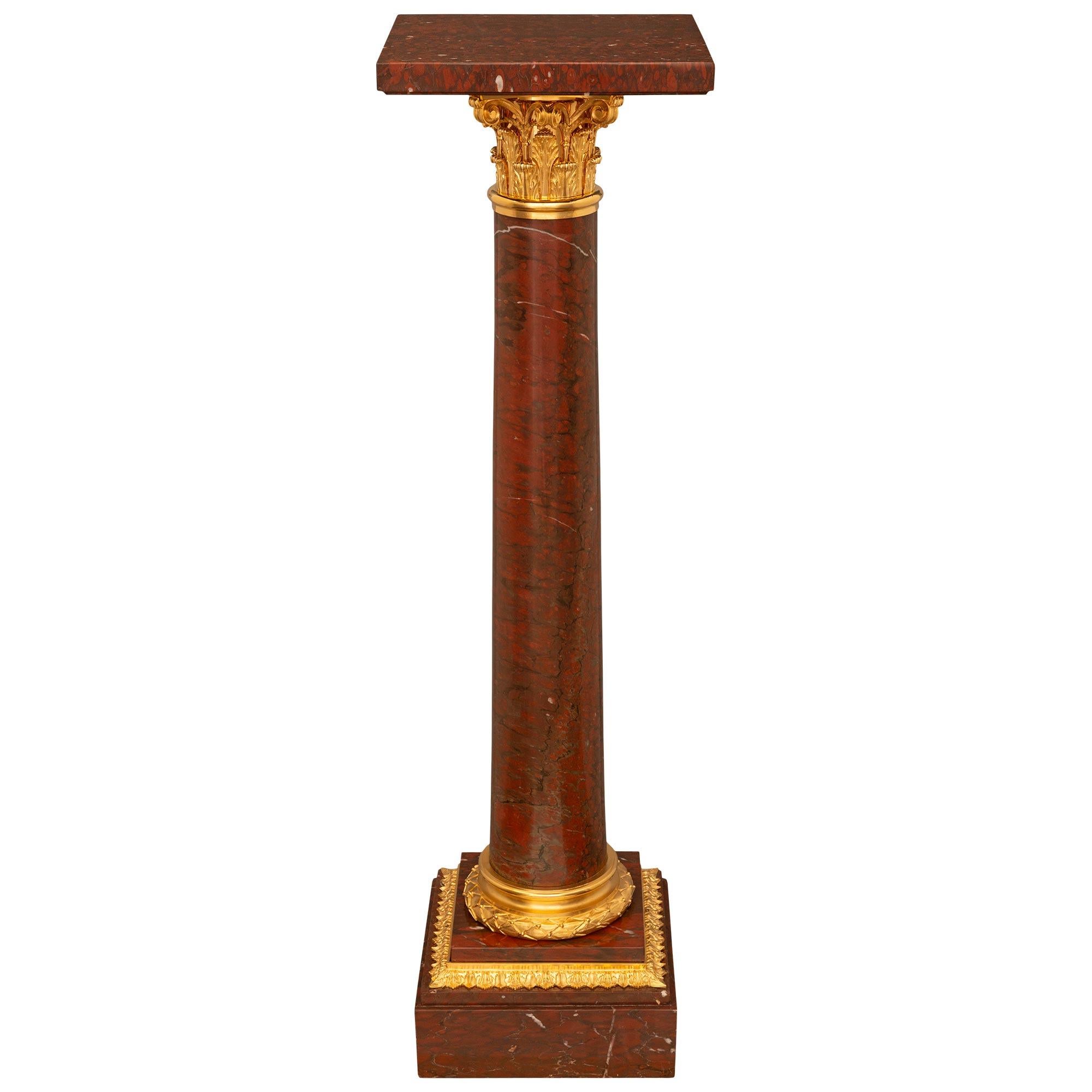 French 19th Century Louis XVI St. Rouge Griotte Marble & Ormolu Pedestal Column For Sale 5