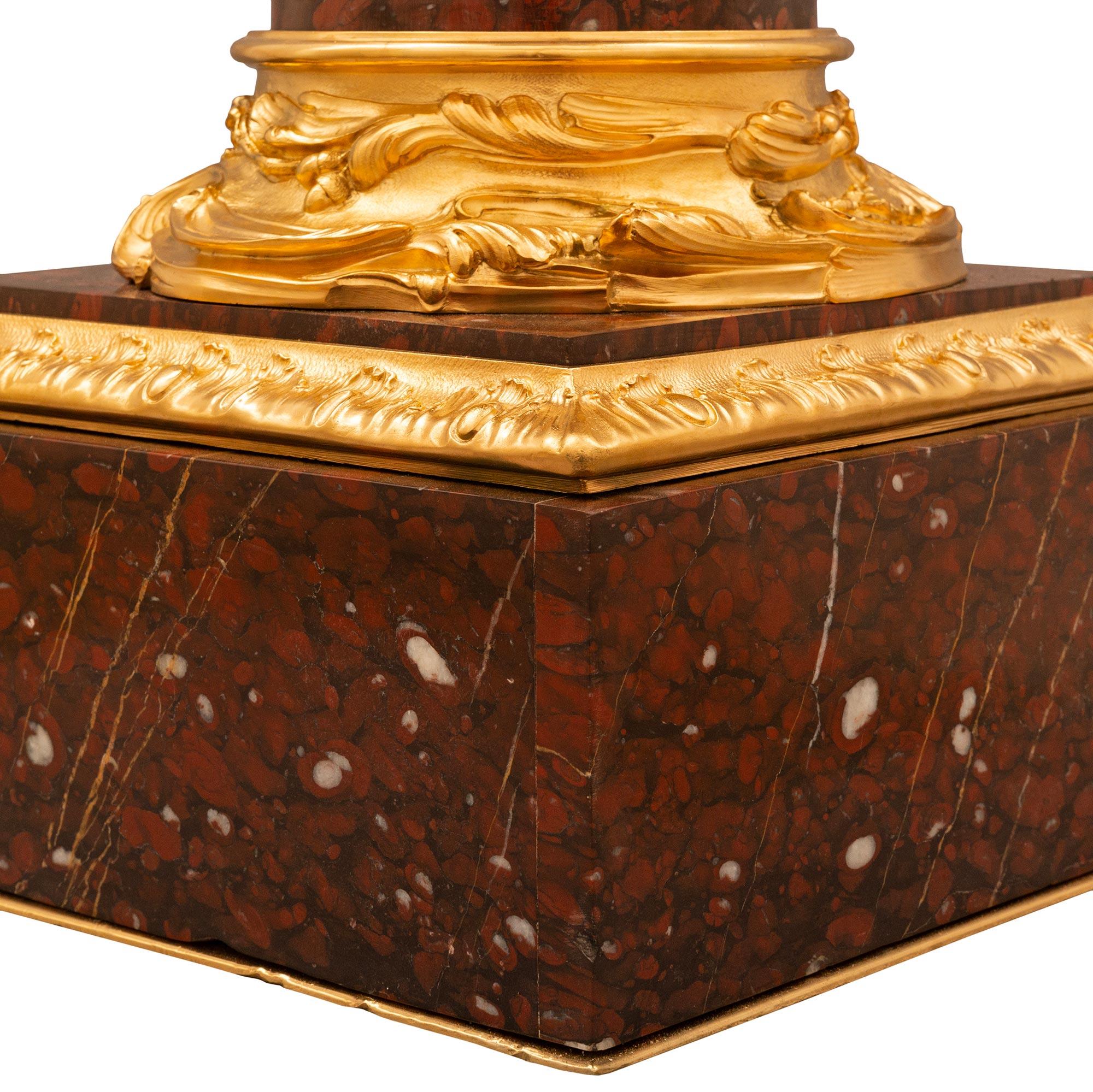 French 19th Century Louis XVI St. Rouge Griotte Marble & Ormolu Pedestal Column For Sale 6
