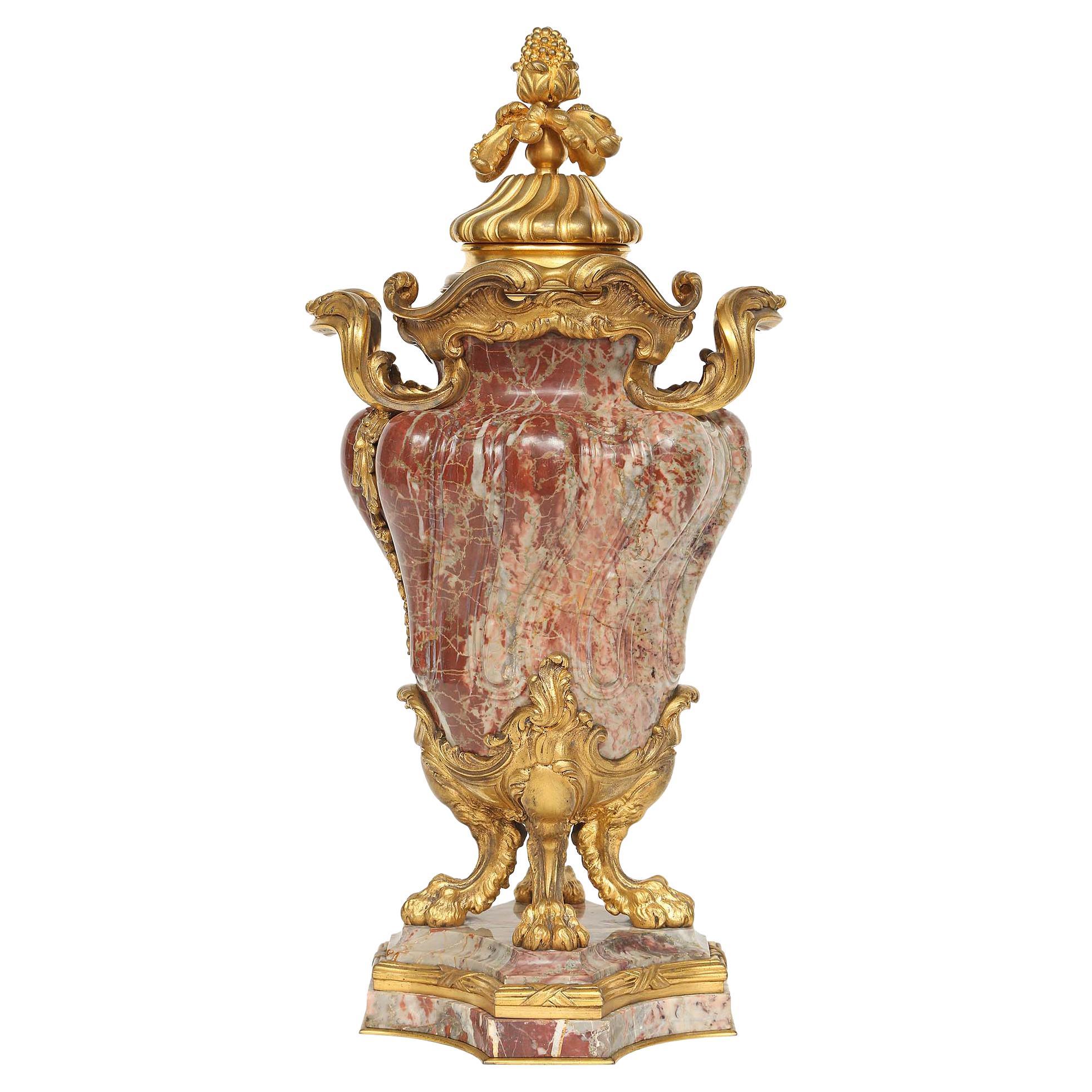 French 19th Century Louis XVI St. Rouge Royal Marble and Ormolu Urn