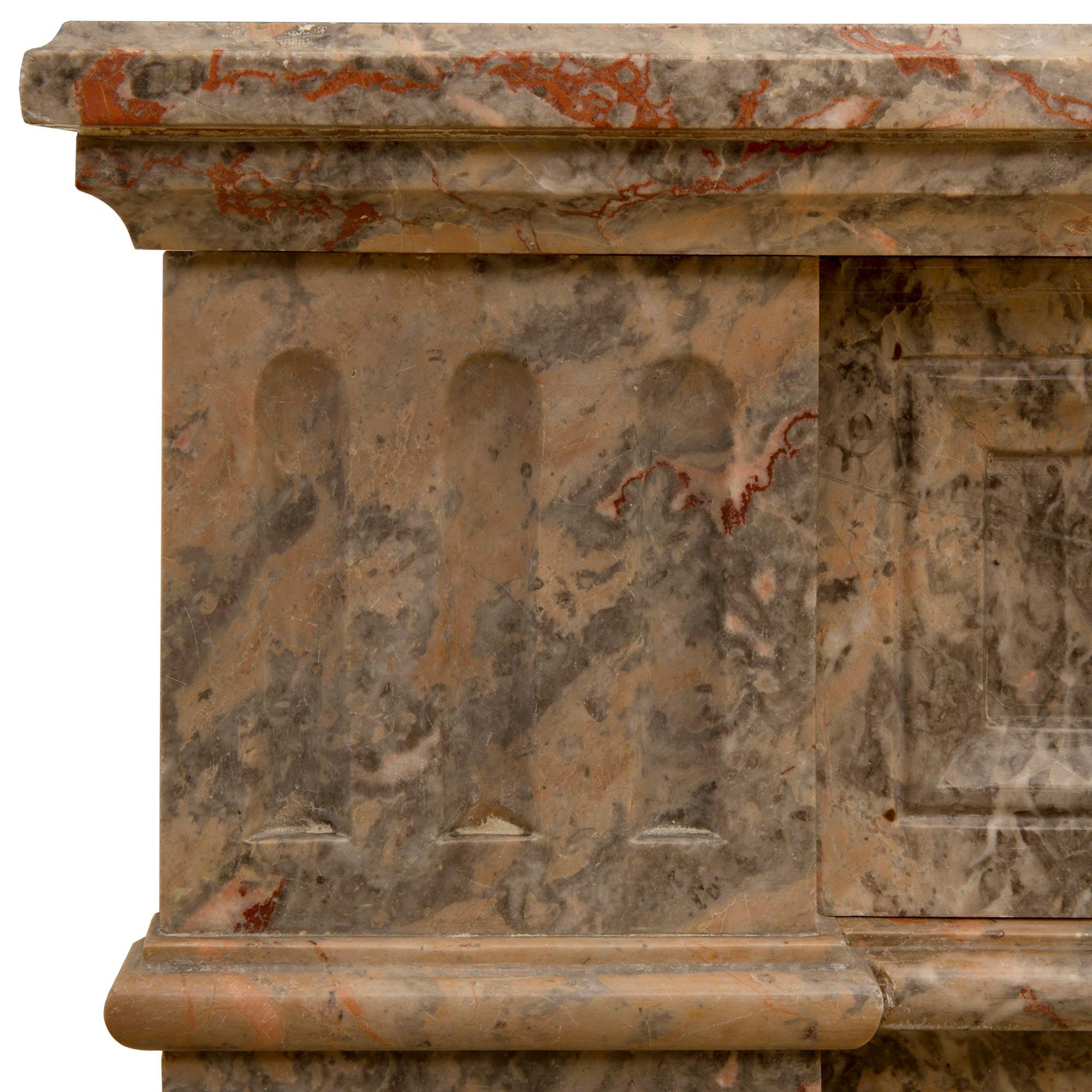 French 19th Century Louis XVI St. Sarrancolin and Marble Fireplace Mantel In Good Condition For Sale In West Palm Beach, FL