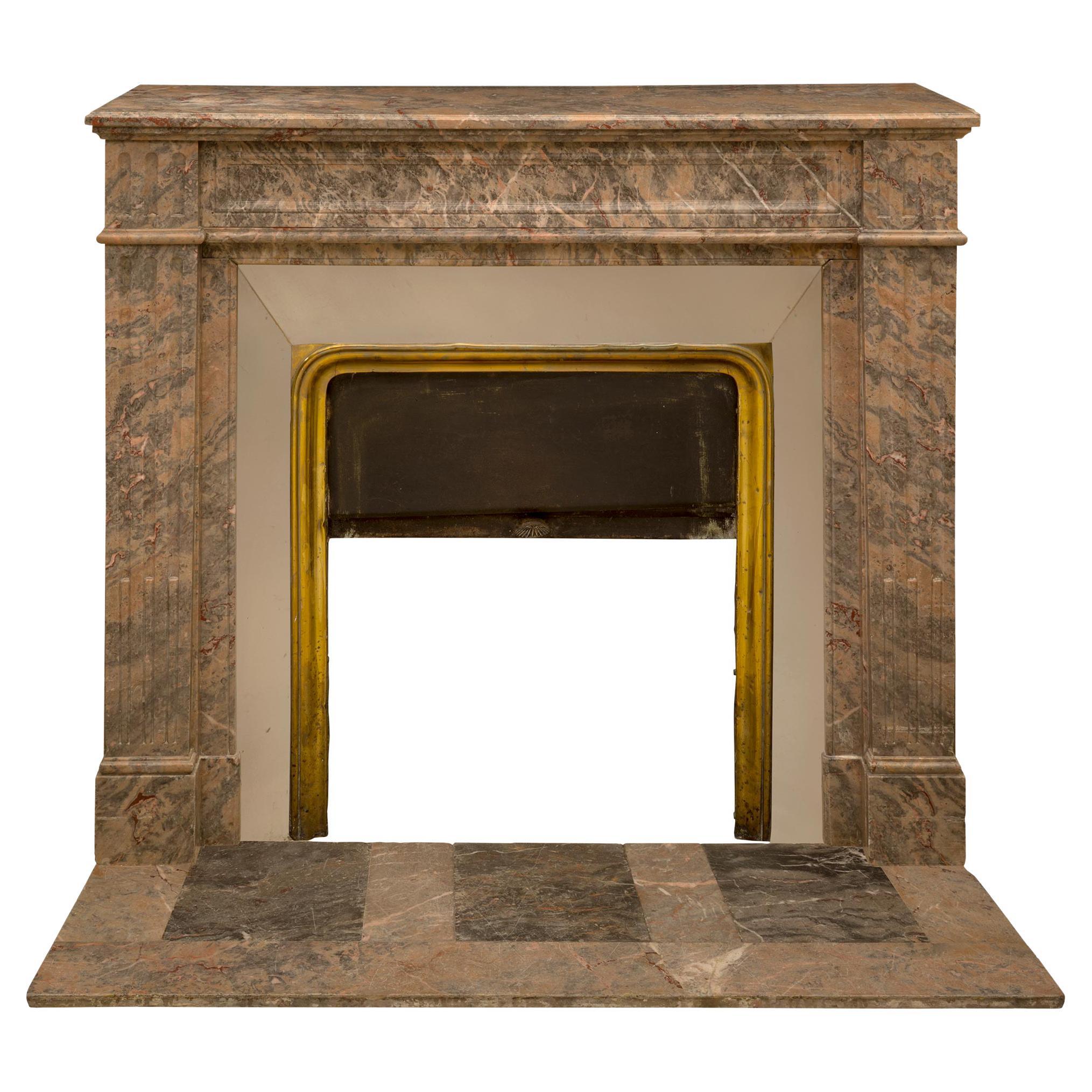 French 19th Century Louis XVI St. Sarrancolin and Marble Fireplace Mantel For Sale