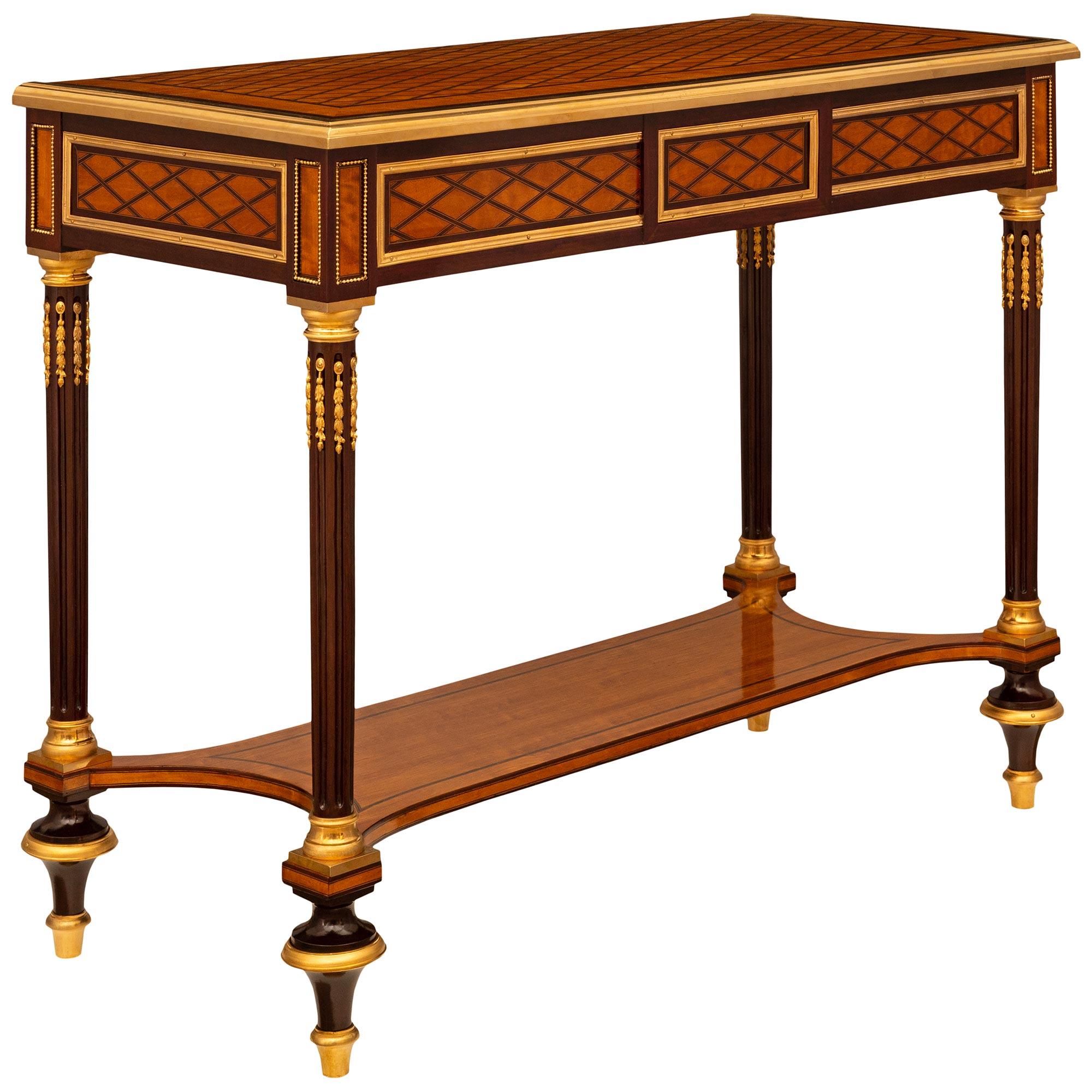 French 19th Century Louis XVI St. Satinwood, Mahogany And Ormolu Console In Good Condition For Sale In West Palm Beach, FL