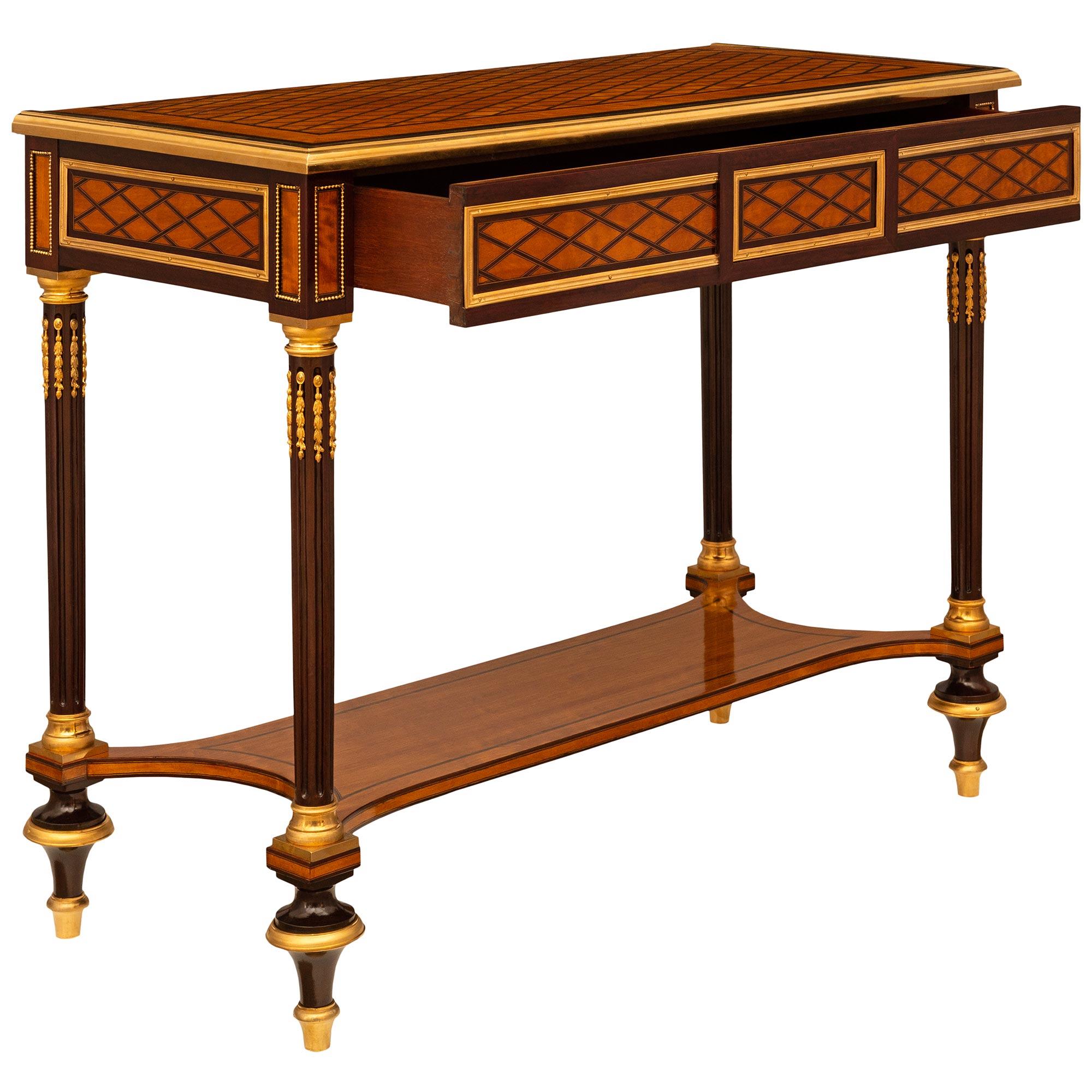 French 19th Century Louis XVI St. Satinwood, Mahogany And Ormolu Console For Sale 1
