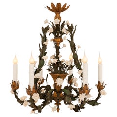 French 19th century Louis XVI st. Saxe Porcelain, Gilt Metal and Tole chandelier
