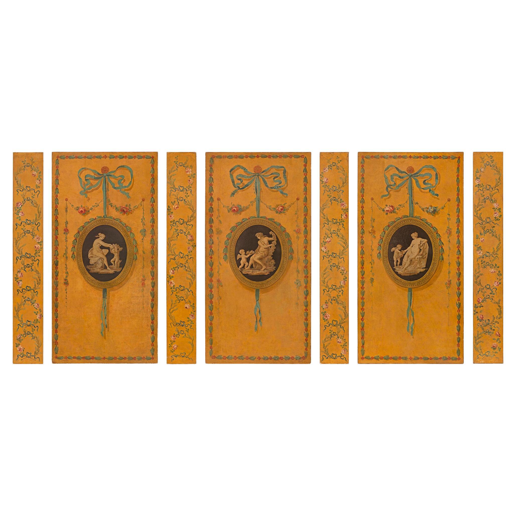French 19th Century Louis XVI St. Set of Three Large Painted Panels For Sale