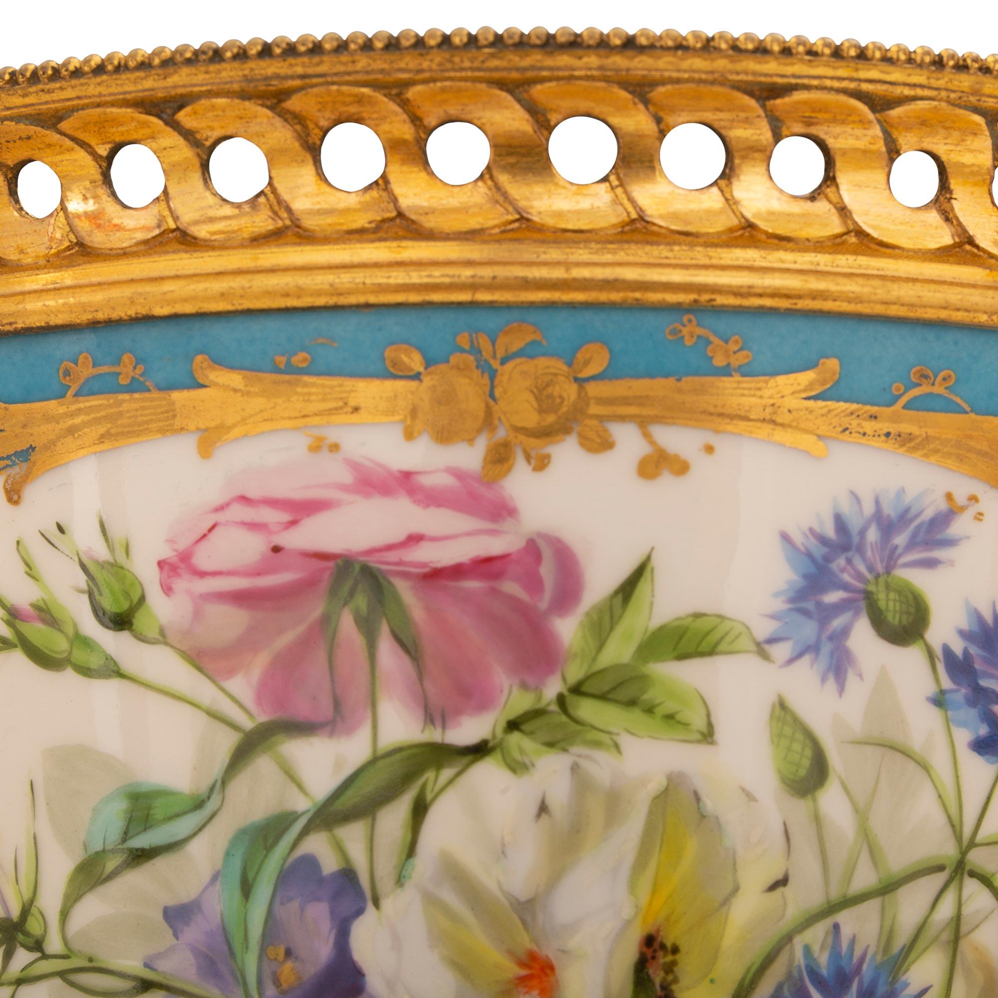 French 19th Century Louis XVI St. Sèvres Porcelain and Ormolu Cache Pot For Sale 2