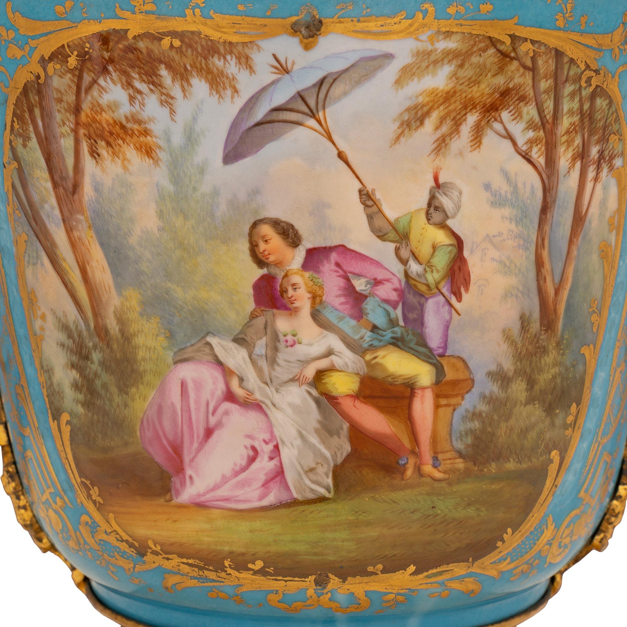 French 19th Century Louis XVI St. Sèvres Porcelain and Ormolu Cache Pot For Sale 3