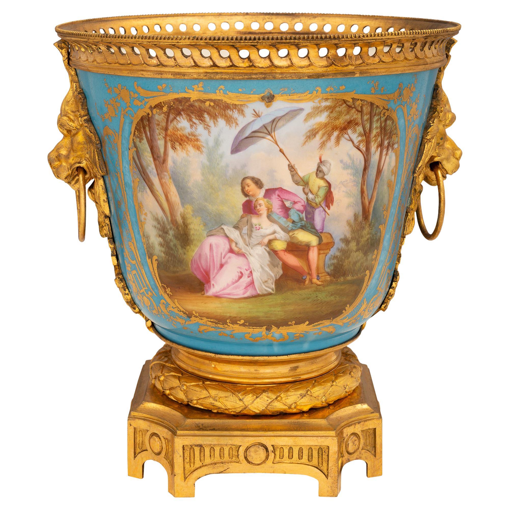 French 19th Century Louis XVI St. Sèvres Porcelain and Ormolu Cache Pot For Sale