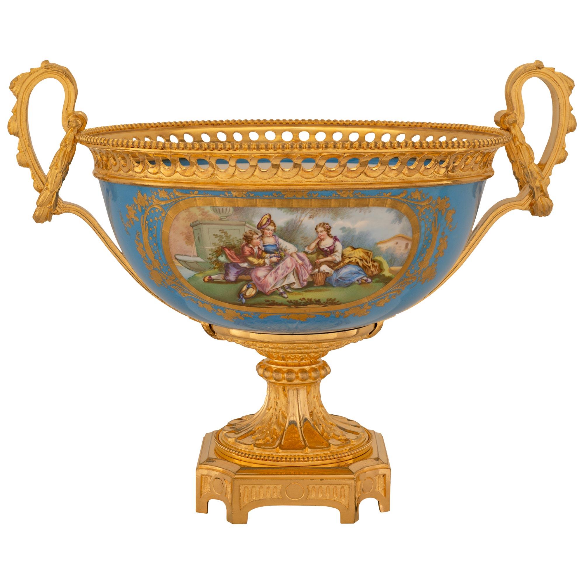 French 19th Century Louis XVI St. Sèvres Porcelain and Ormolu Centerpiece For Sale 8
