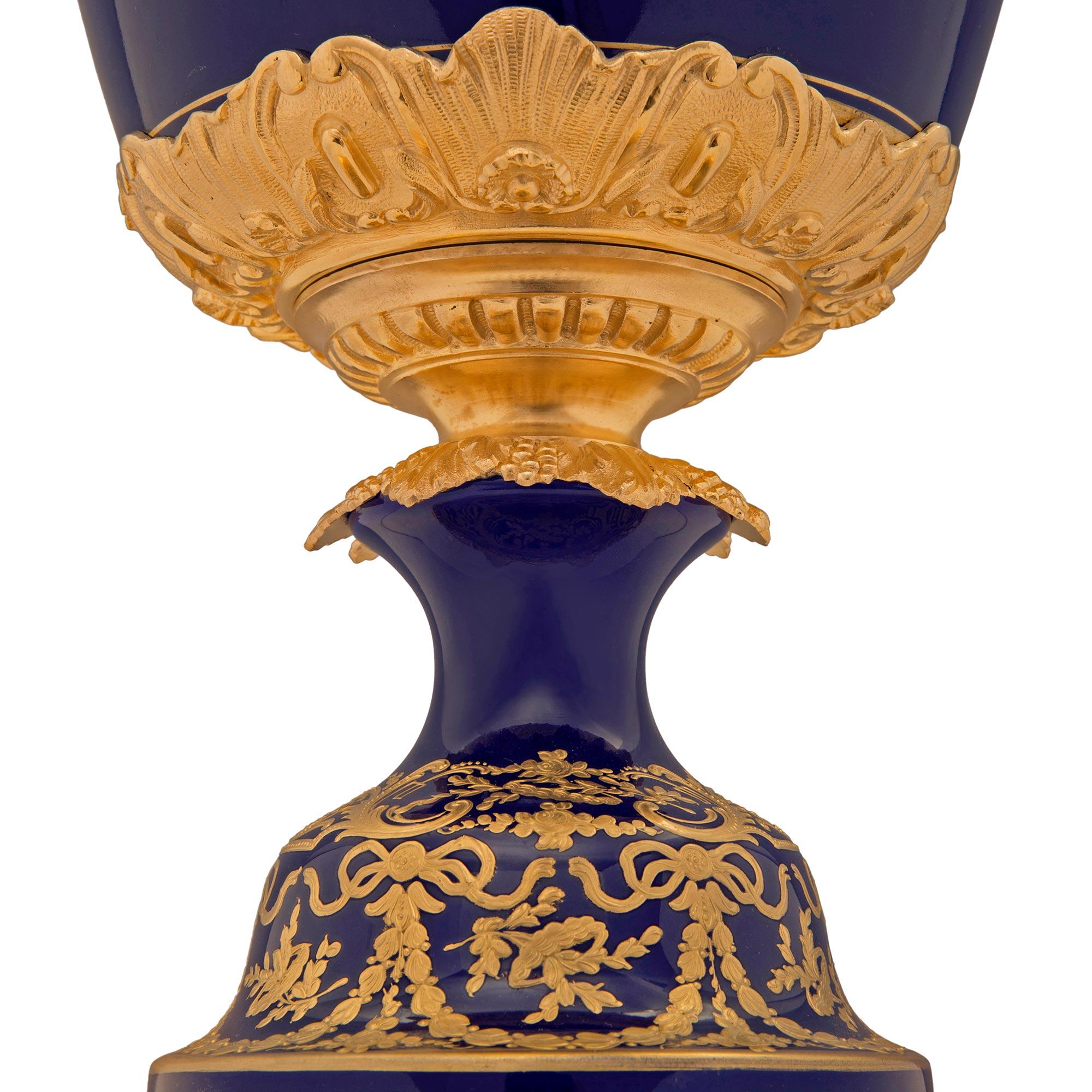 French 19th Century Louis XVI St. Sèvres Porcelain and Ormolu Lidded Urn For Sale 7