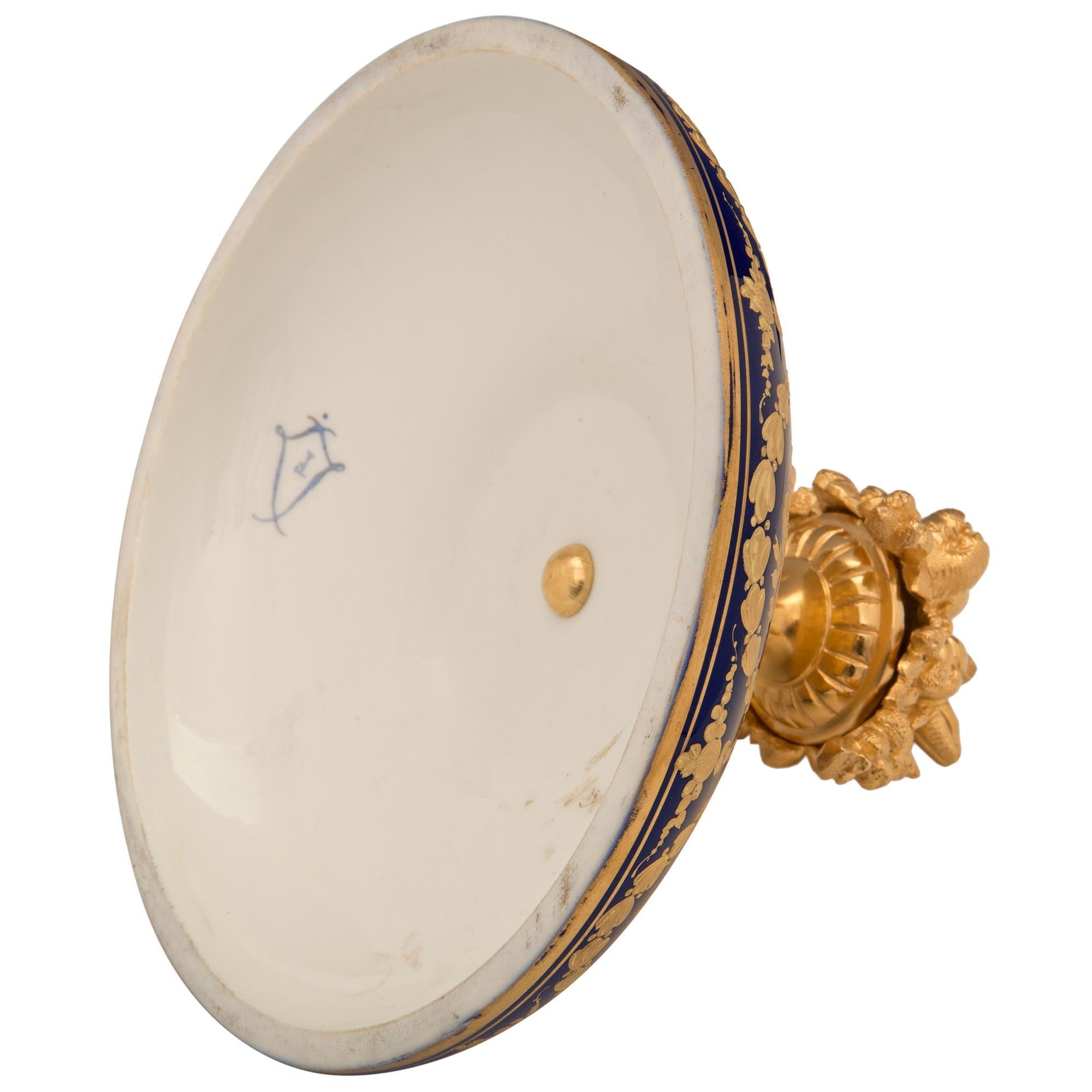 French 19th Century Louis XVI St. Sèvres Porcelain and Ormolu Lidded Urn For Sale 8
