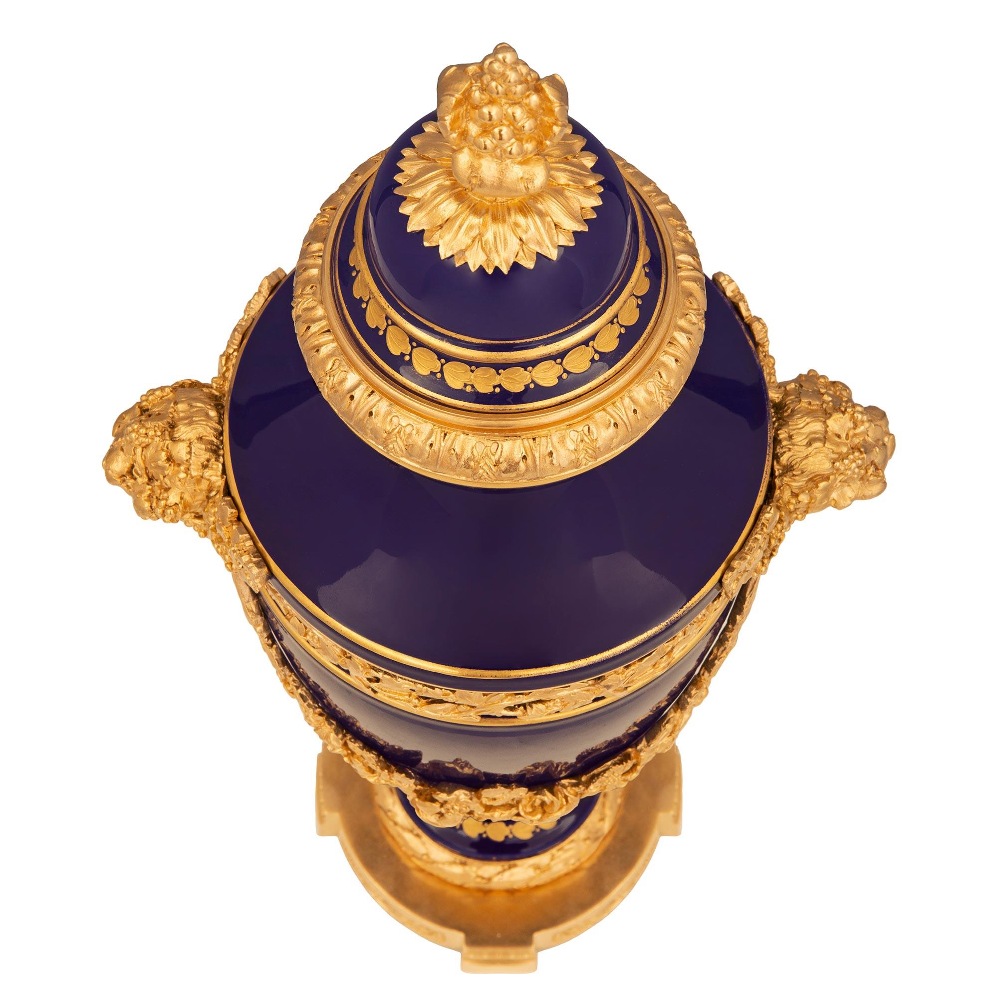 French 19th Century Louis XVI St. Sèvres Porcelain and Ormolu Lidded Urn For Sale 2