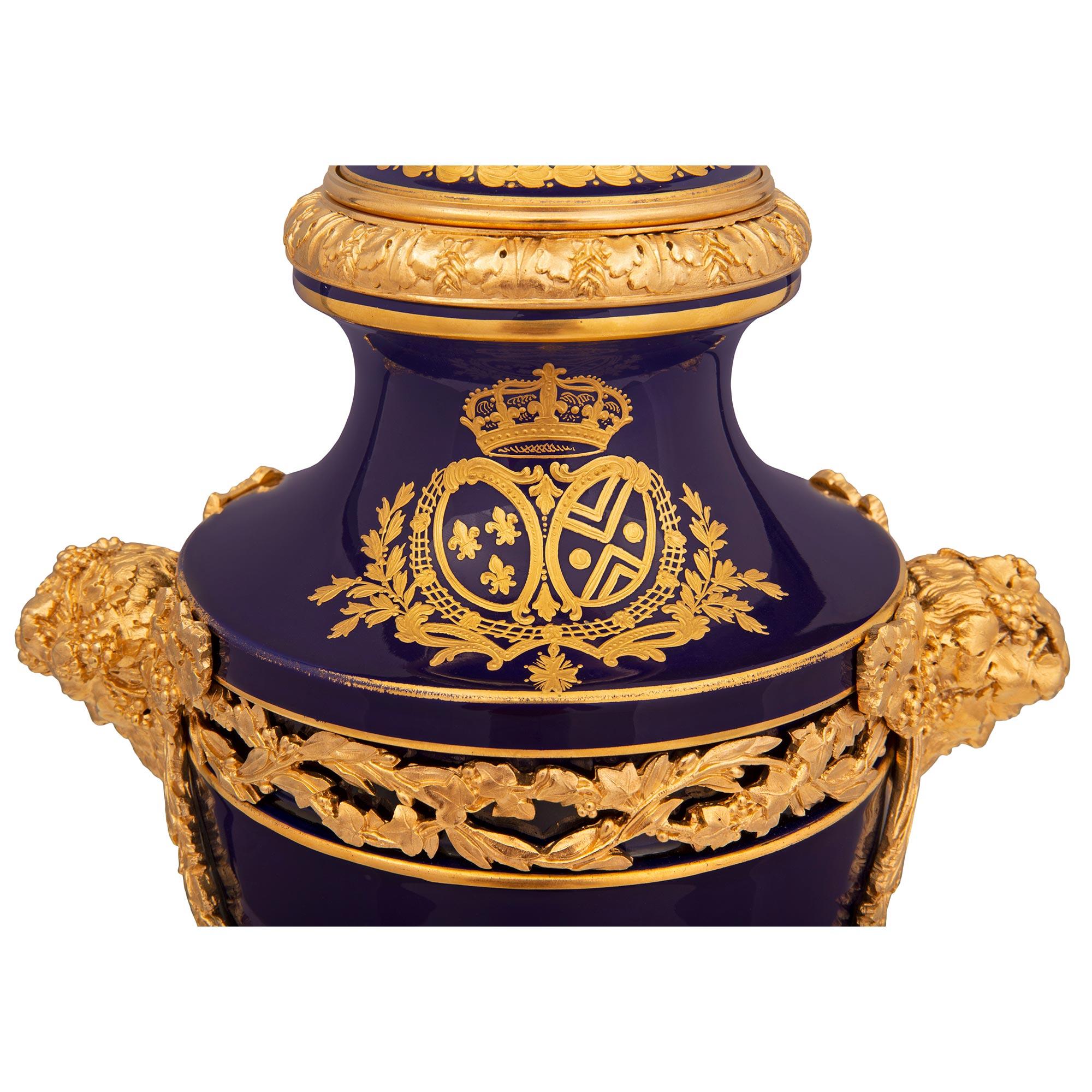 French 19th Century Louis XVI St. Sèvres Porcelain and Ormolu Lidded Urn For Sale 4