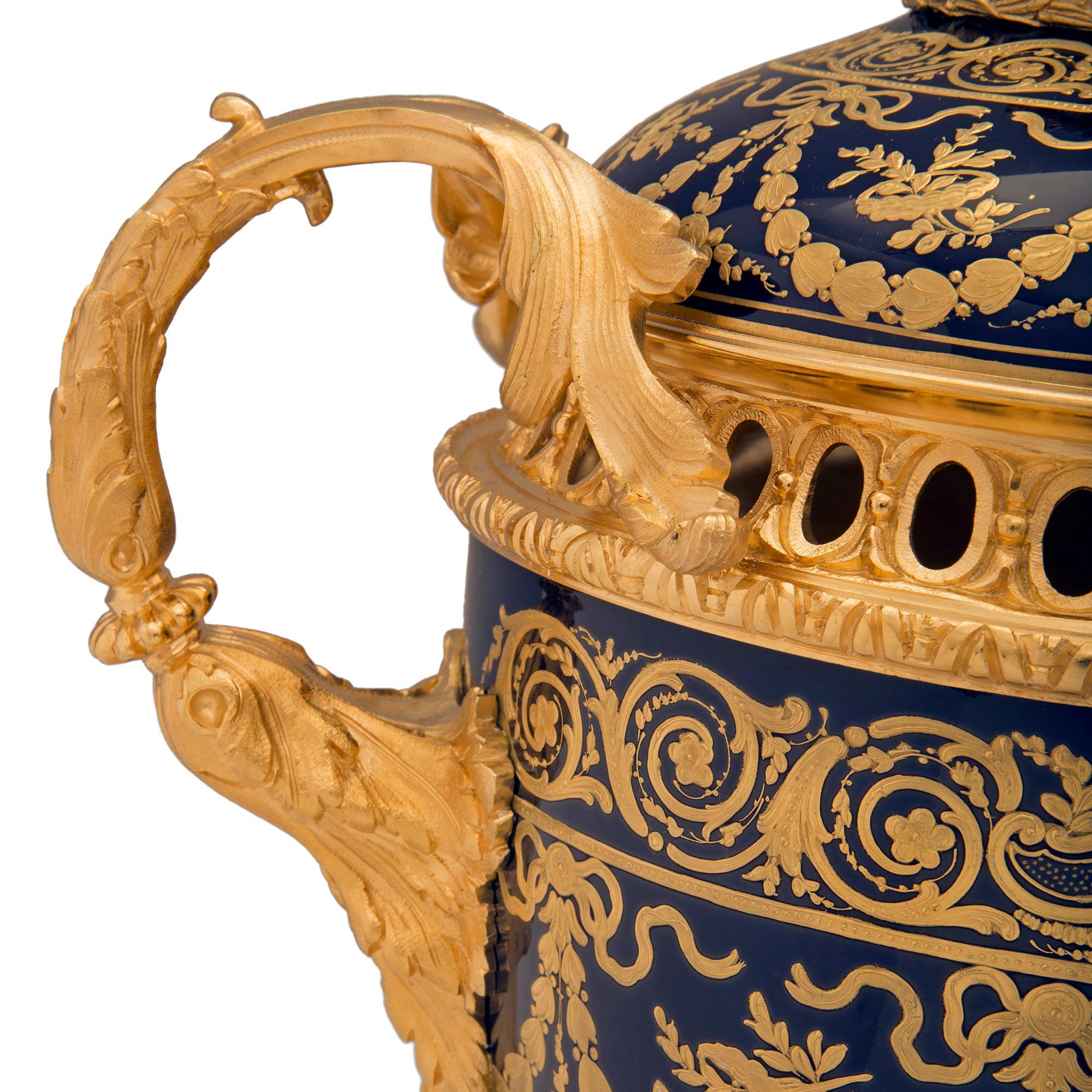French 19th Century Louis XVI St. Sèvres Porcelain and Ormolu Lidded Urn For Sale 5